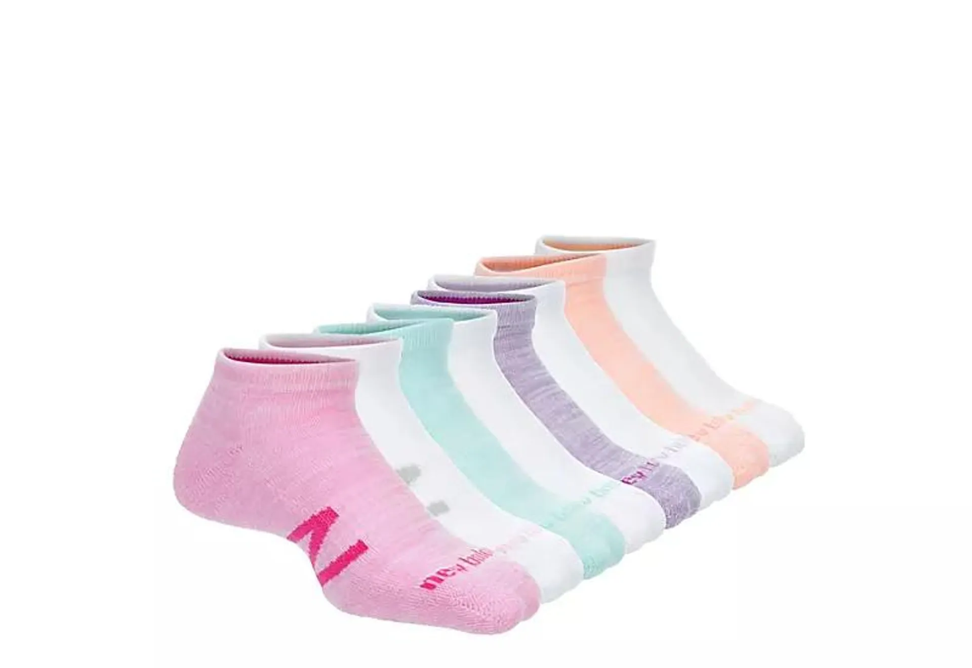 New Balance Girls Low Cut Athletic Socks 8 Pairs - White