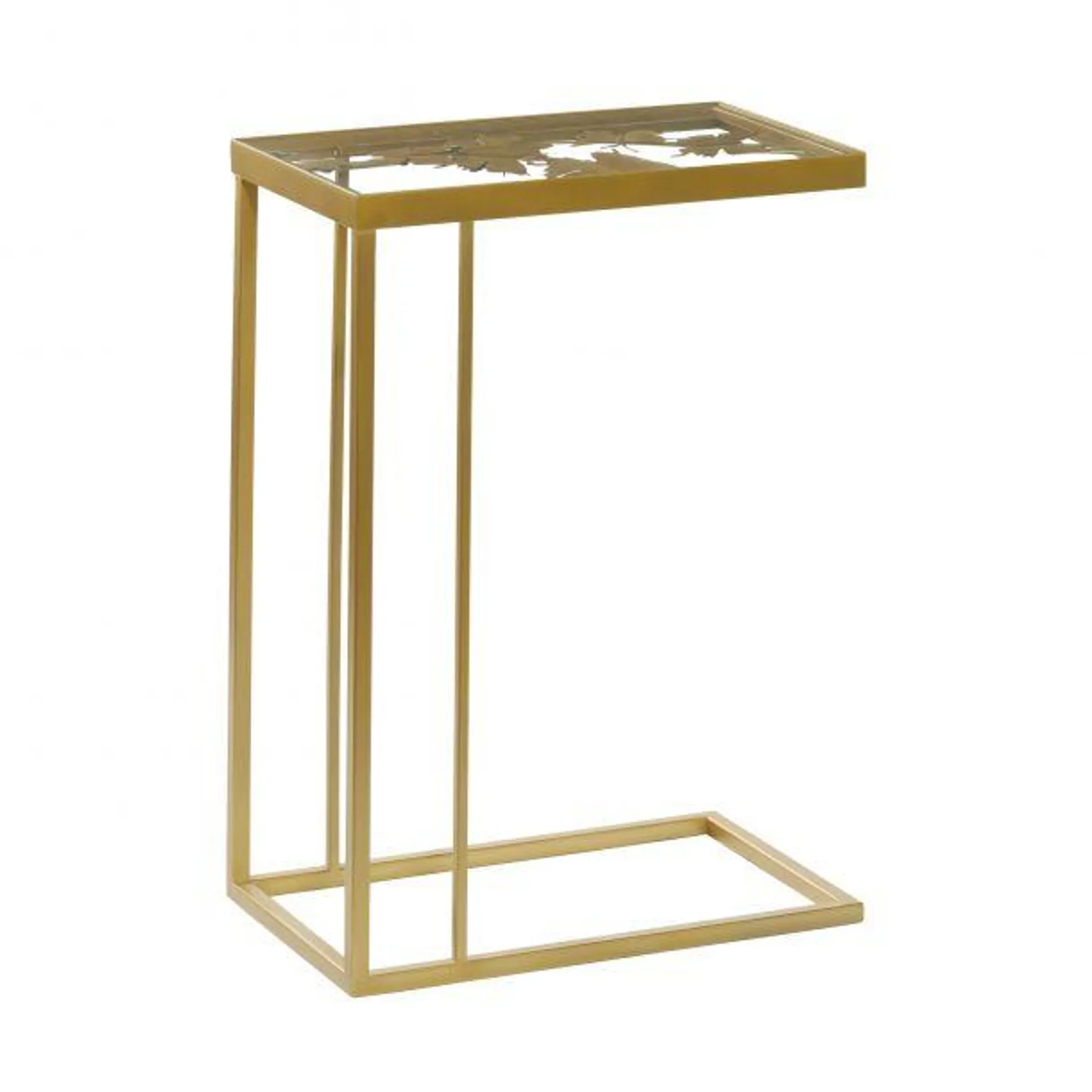 Contemporary 11" Metal Rectangle Glass Accent Table with Clear Glass Top by Marisol + Daisy - Gold