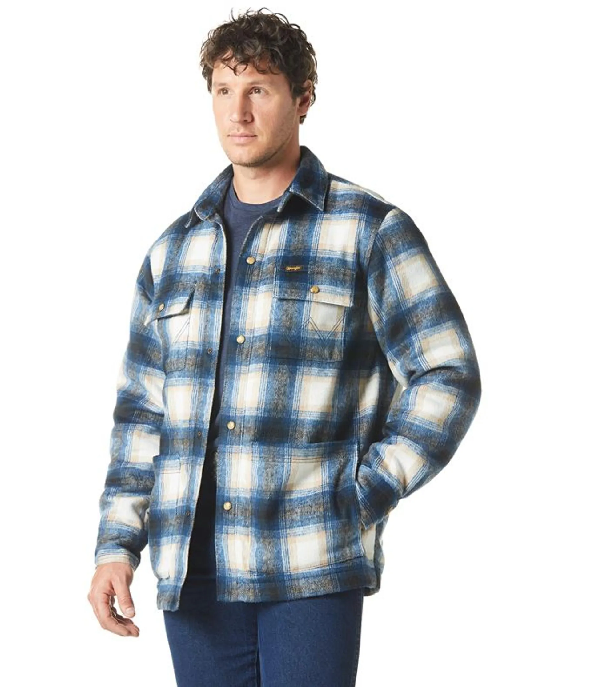 Wrangler Mens Blue Flannel Shirt Jacket