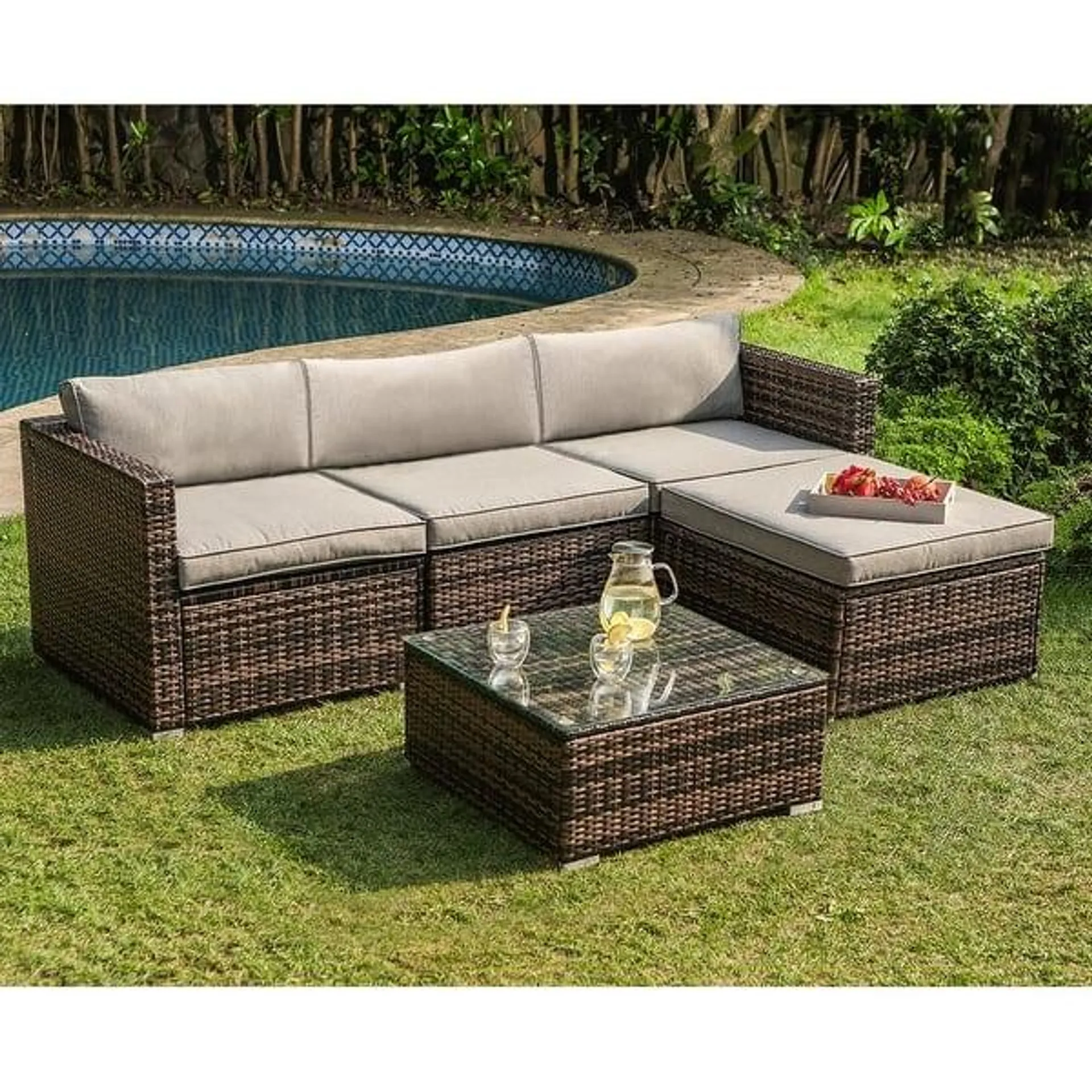 COSIEST Outdoor Patio Brown Wicker Sectional Sofa Set