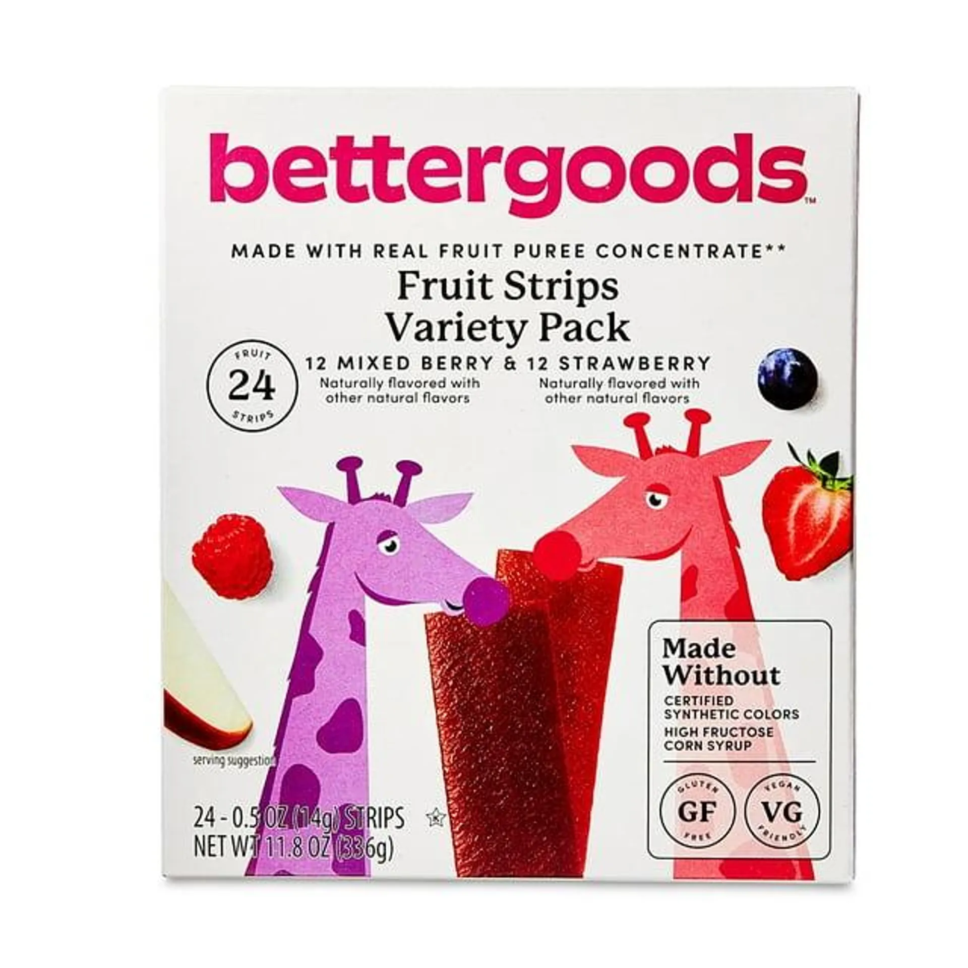 bettergoods Mixed Berry and Strawberry Fruit Strips Variety Pack, 0.5 oz, 24 Count