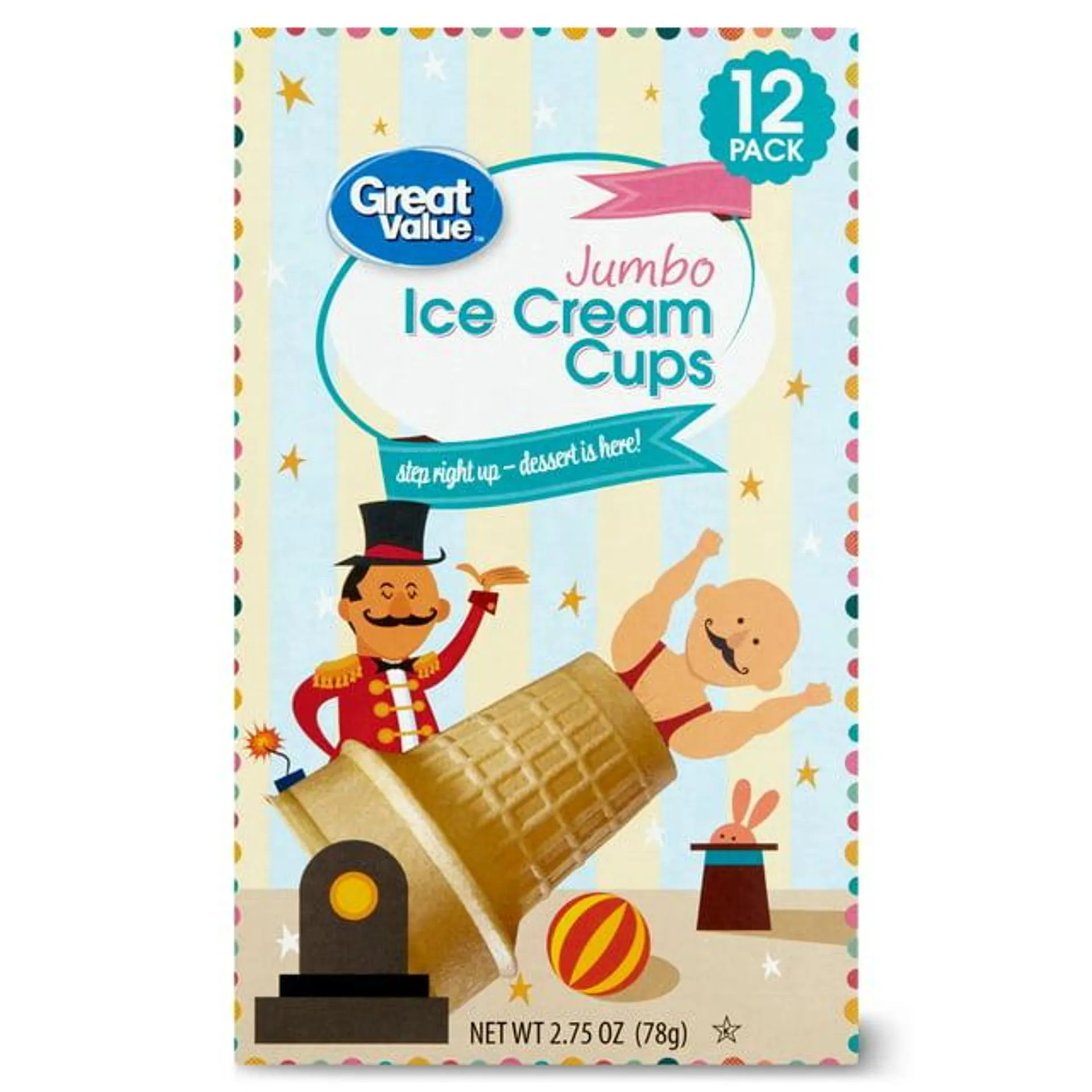 Great Value Jumbo Ice Cream Cups, 2.75 oz, 12 Count