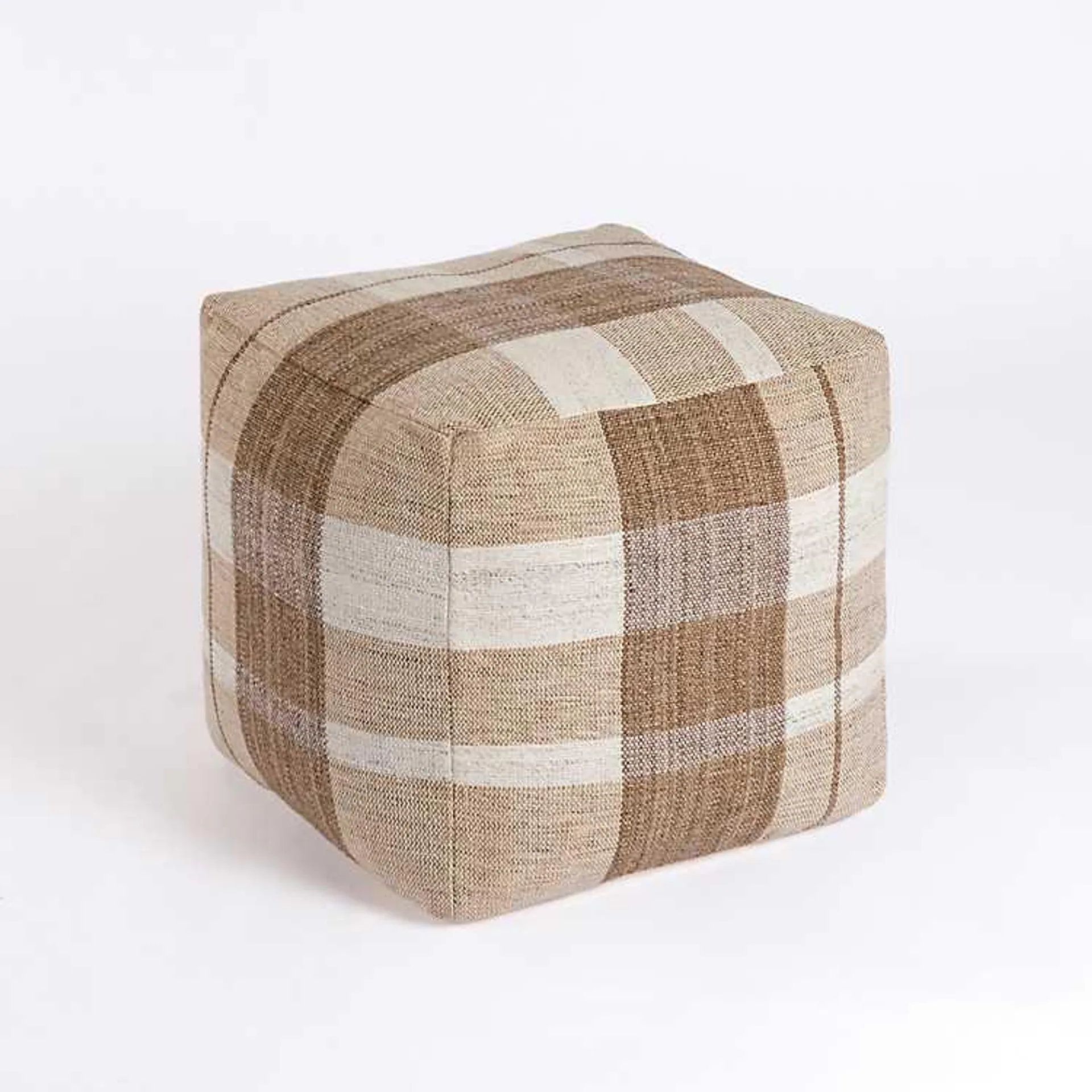 Brown Plaid Square Pouf