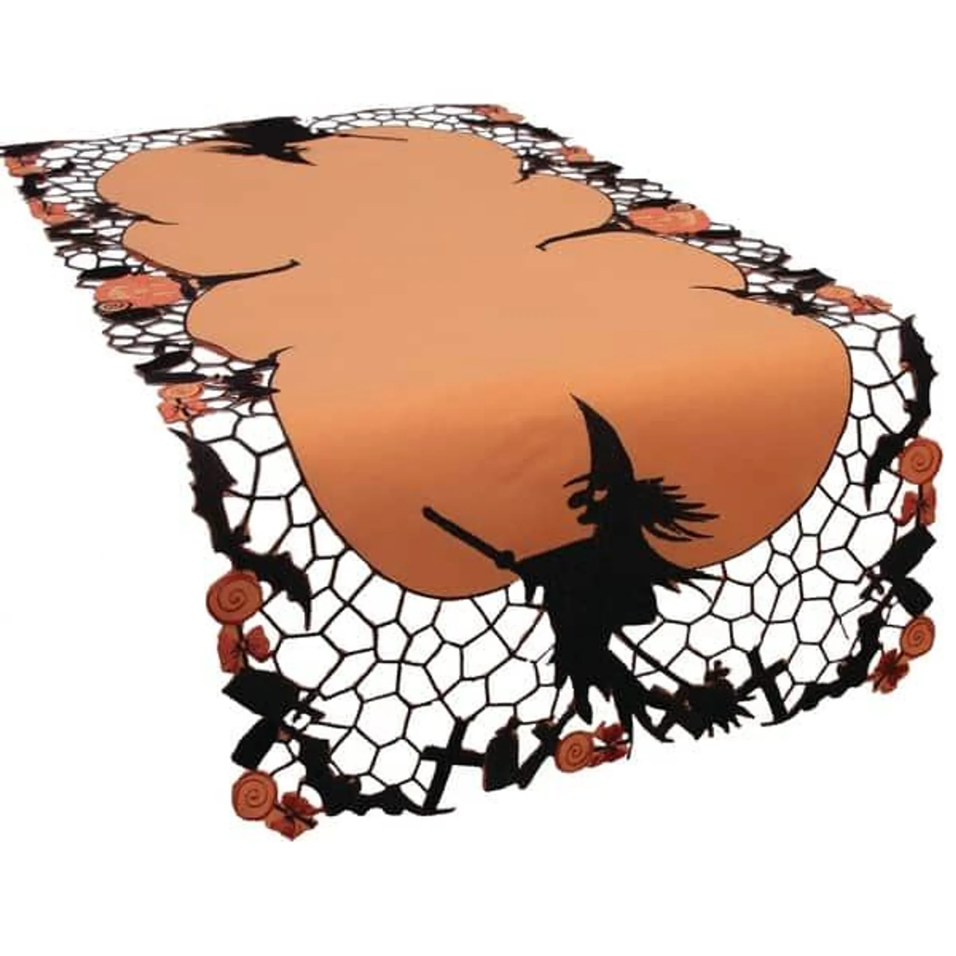 Witch Embroidered Cutwork Halloween Table Runner, 16 by 34-Inch