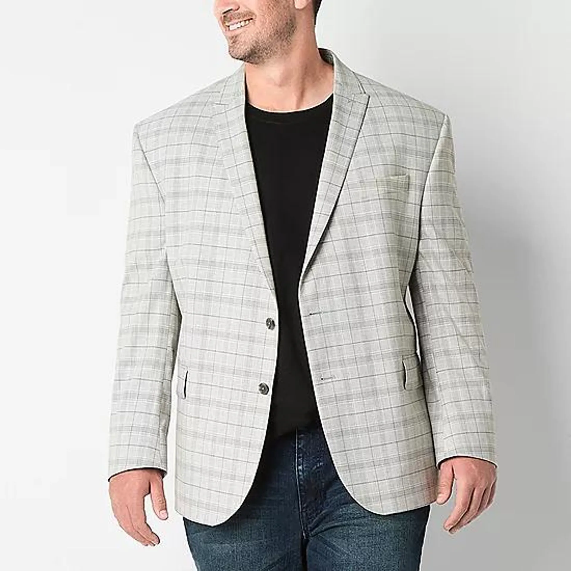 new! J. Ferrar Mens Big and Tall Plaid Stretch Fabric Classic Fit Sport Coat