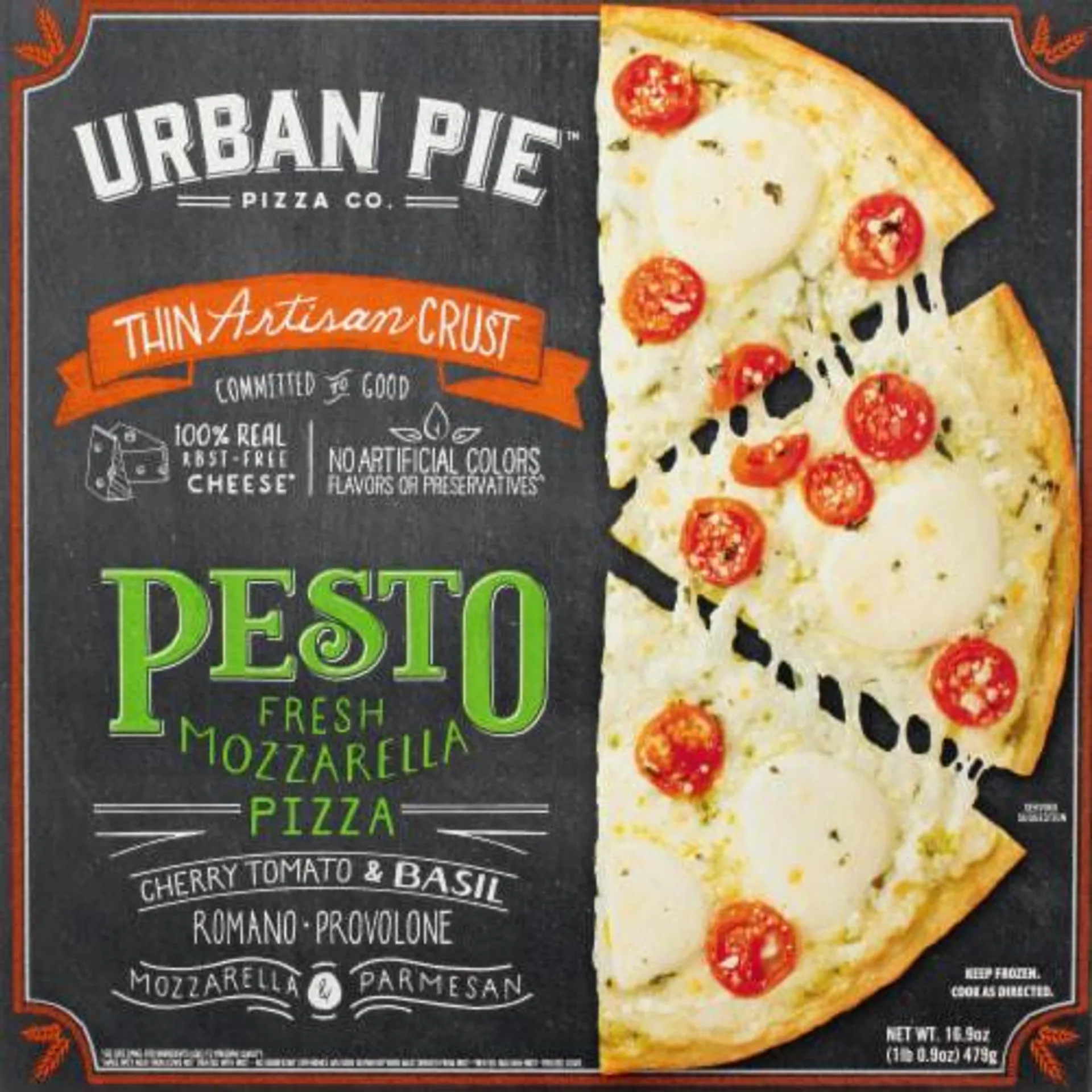 Urban Pie Pizza Co. Thin Artisan Crust Pesto Fresh Mozzarella Frozen Pizza