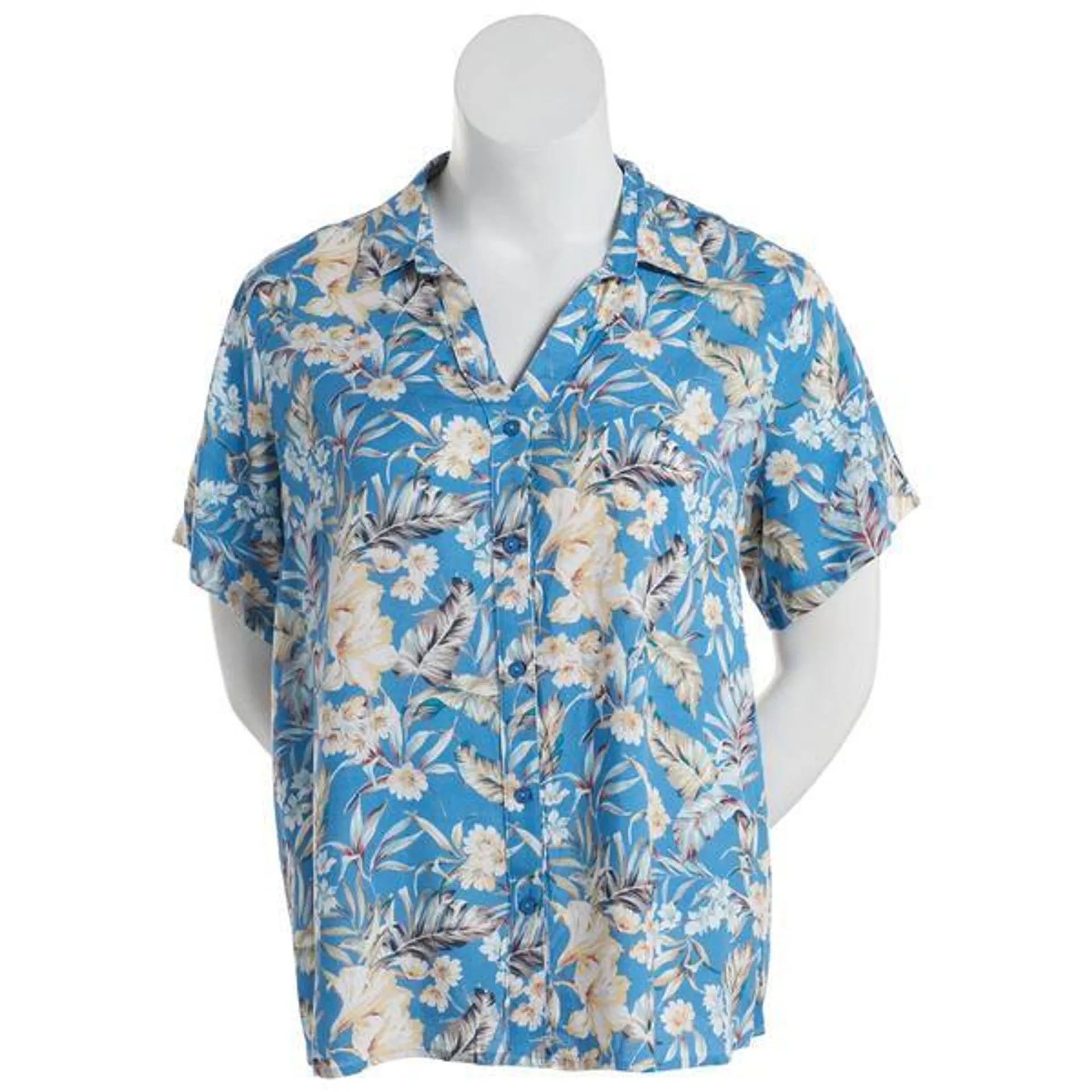 Womens Hasting & Smith Short Sleeve Tropical Button Down-Blue