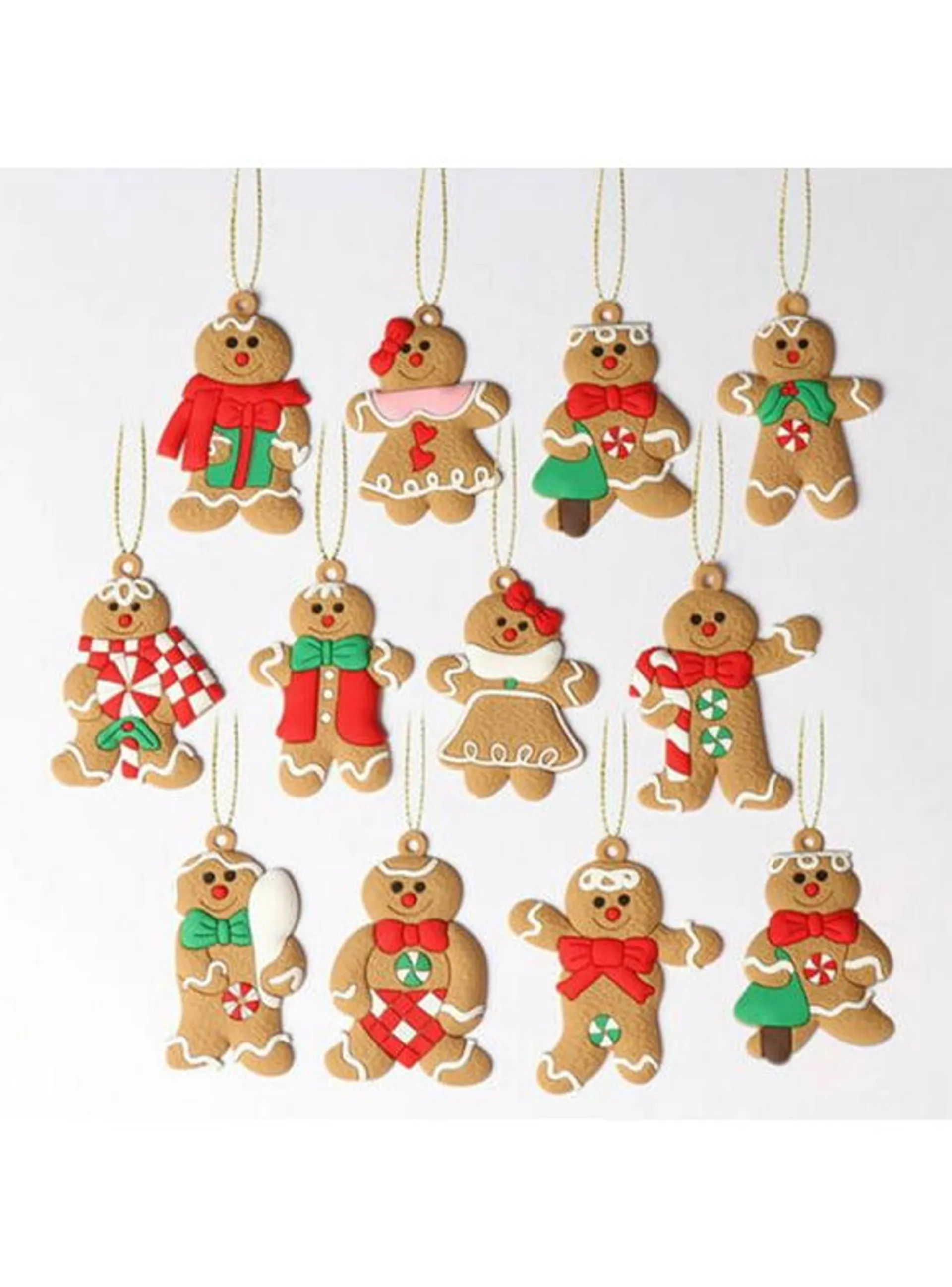 Aousthop Gingerbread Pendant Hanging Beige PVC Christmas Decorative Accent Ornaments, 12 Count