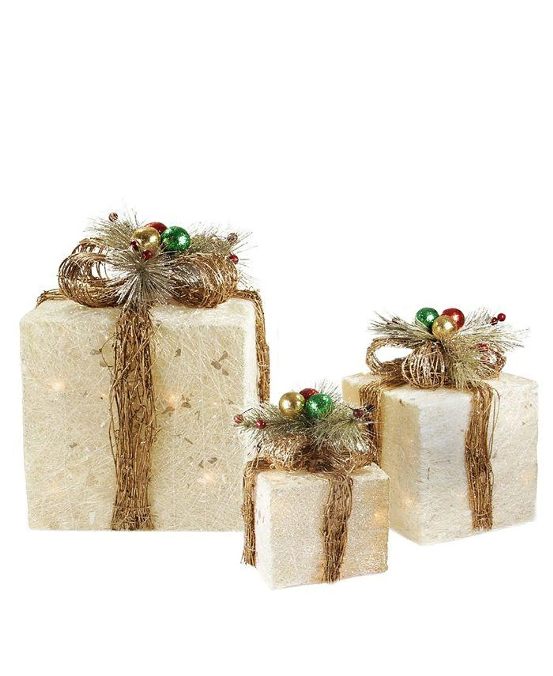 Sisal Gi Boxes with Twine Bows Outdoor Lighted Christmas Decorations