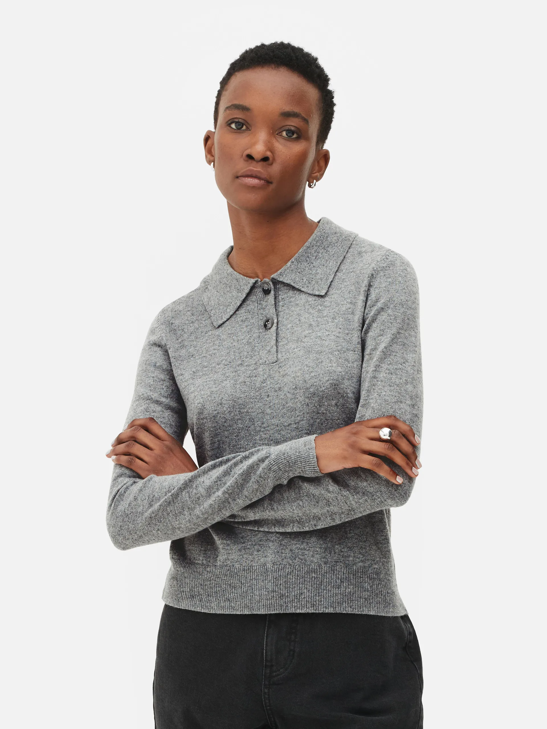 Collared Long Sleeve Knitted Top