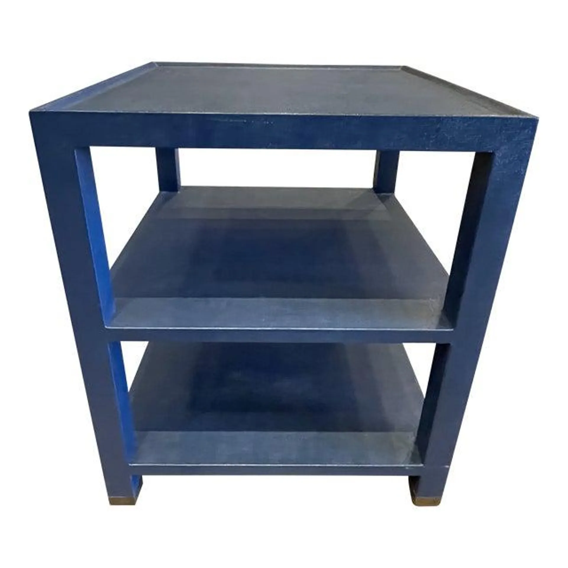 Navy Blue Three-Tiered Faux Belgium Linen Side Table