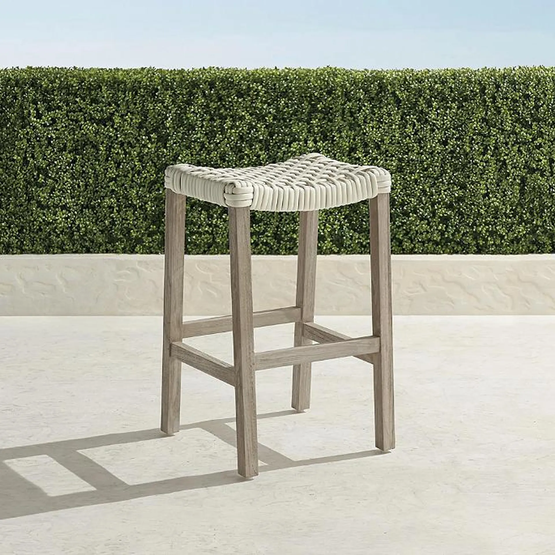 Isola Teak Backless Bar Stool in Weathered Teak & Washed White Wicker