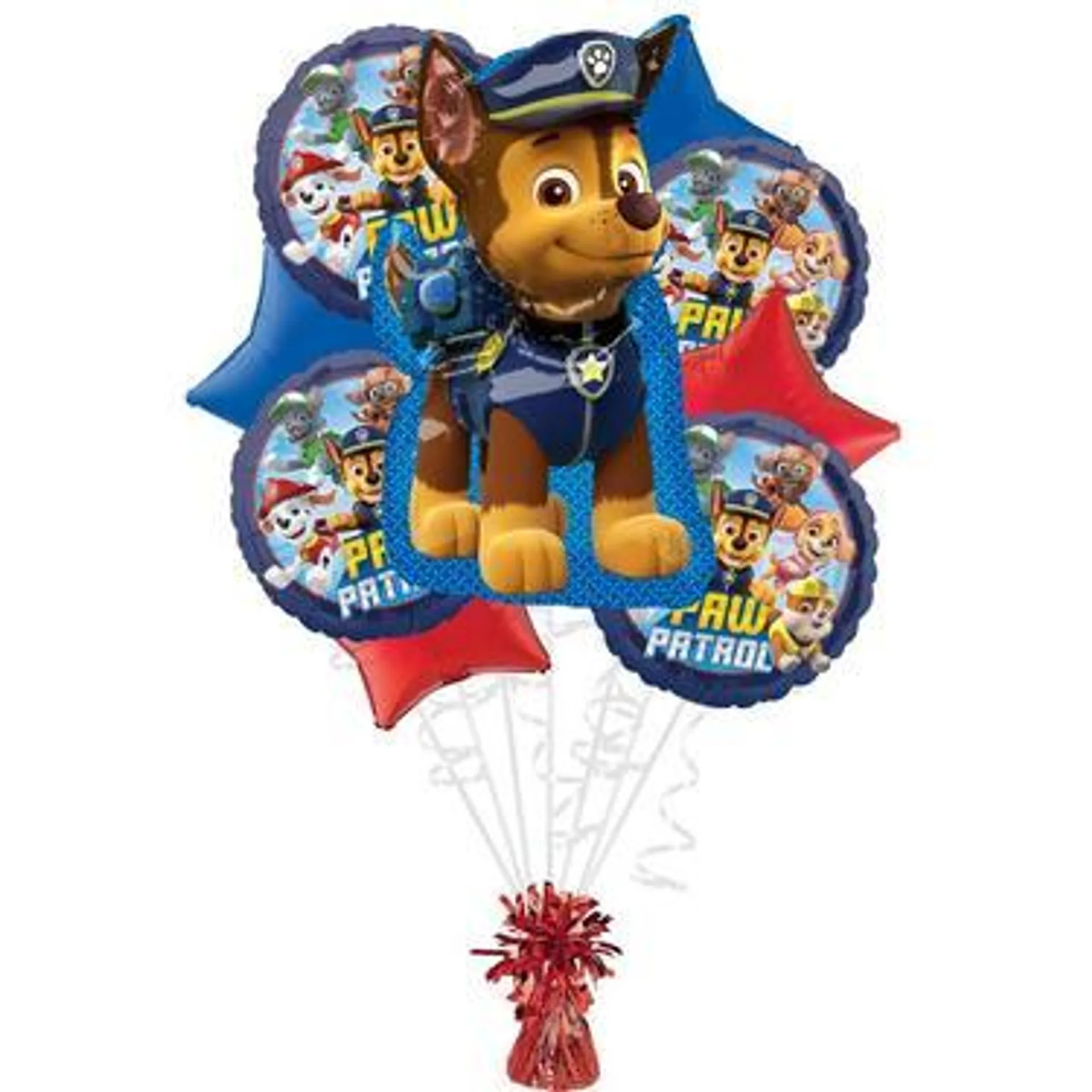 Chase Foil Balloon Bouquet with Balloon Weight, 10pc - PAW Patrol