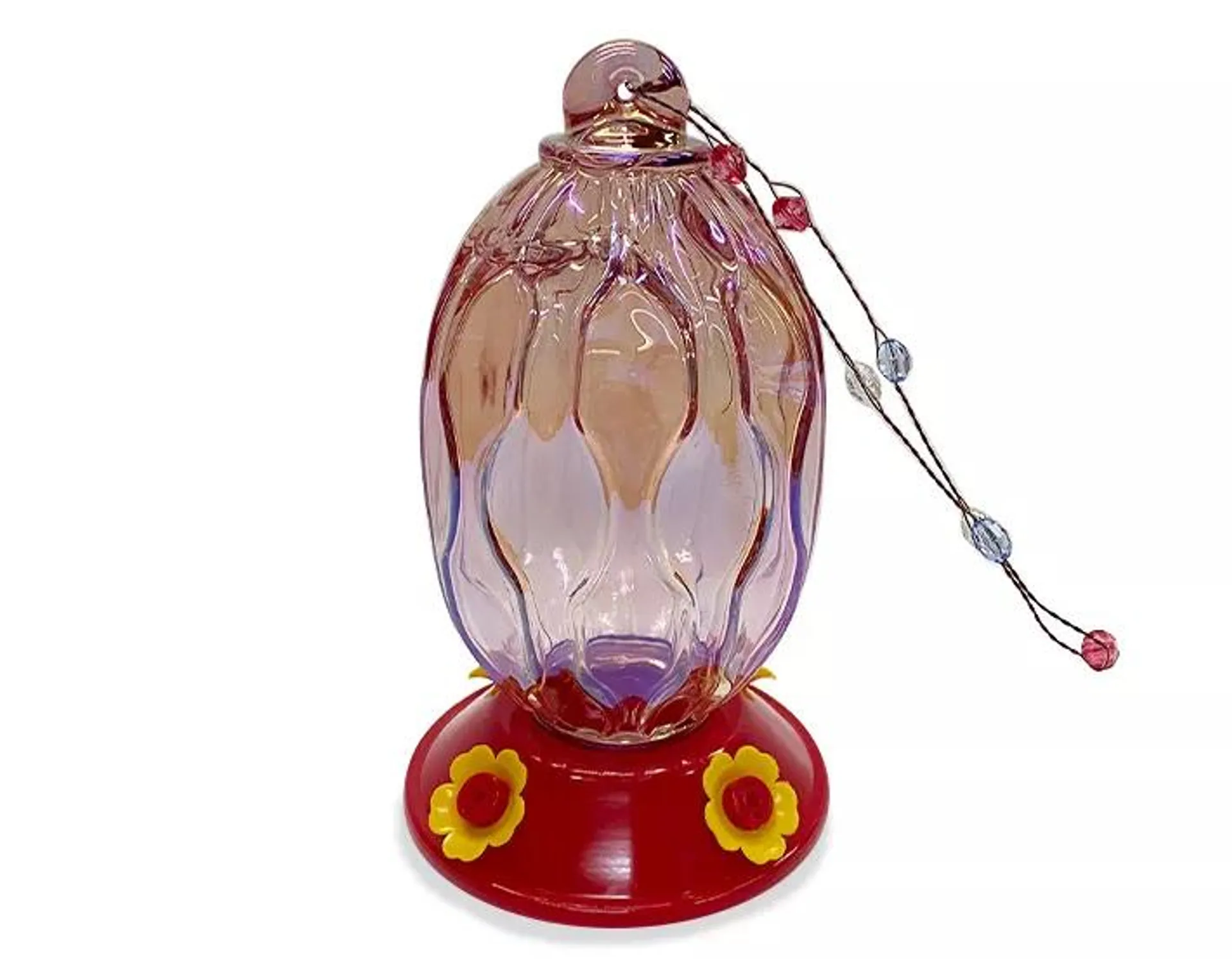 Pink & Red Glass Ovoid Hummingbird Feeder