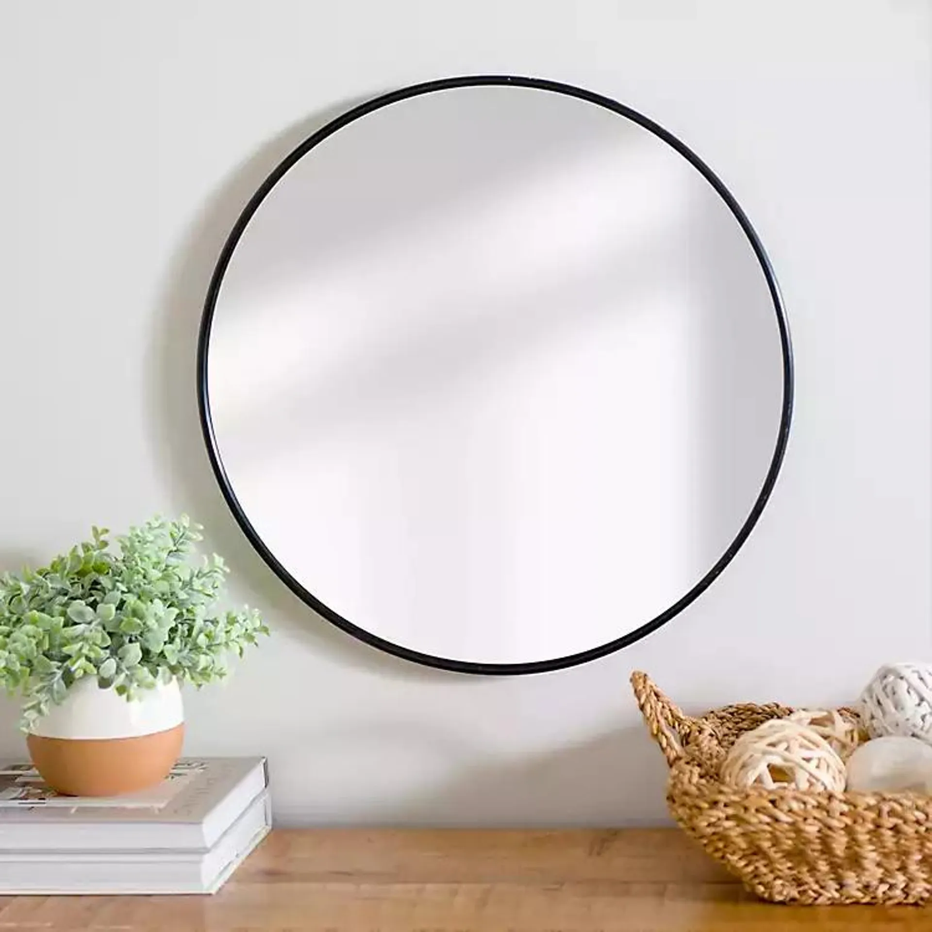 Round Black Nouveau Linear Wall Mirror, 20 in.