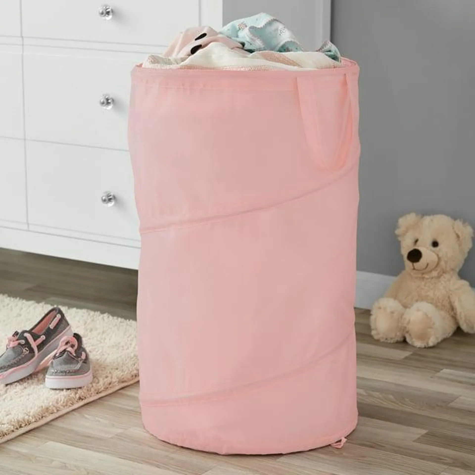 Your Zone Pop-up Polyester Spiral Laundry Hamper, Pink