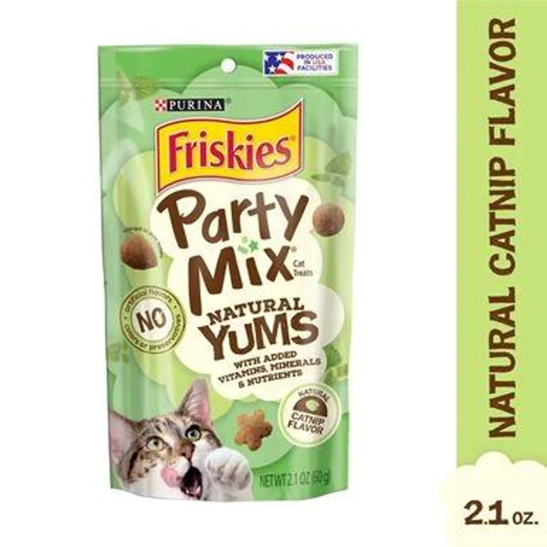 Purina Friskies , Natural Cat Treats, Party Mix Natural Yums Catnip Flavor - 2.1 Ounce Pouch