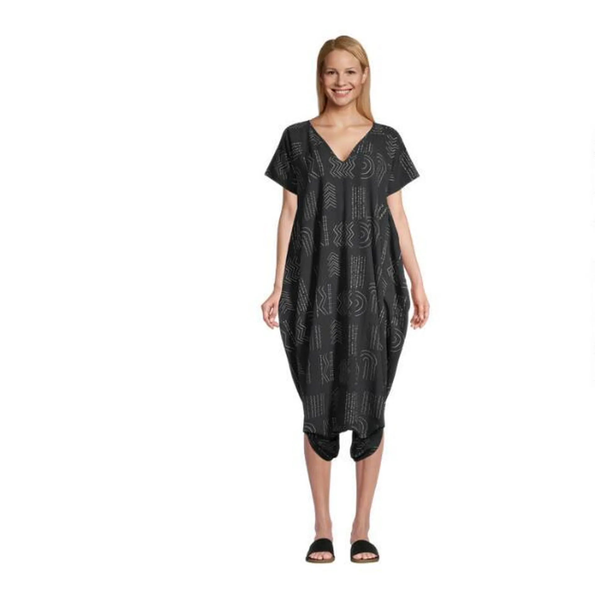 Black Abstract Geo V Neck Jumpsuit With Pockets