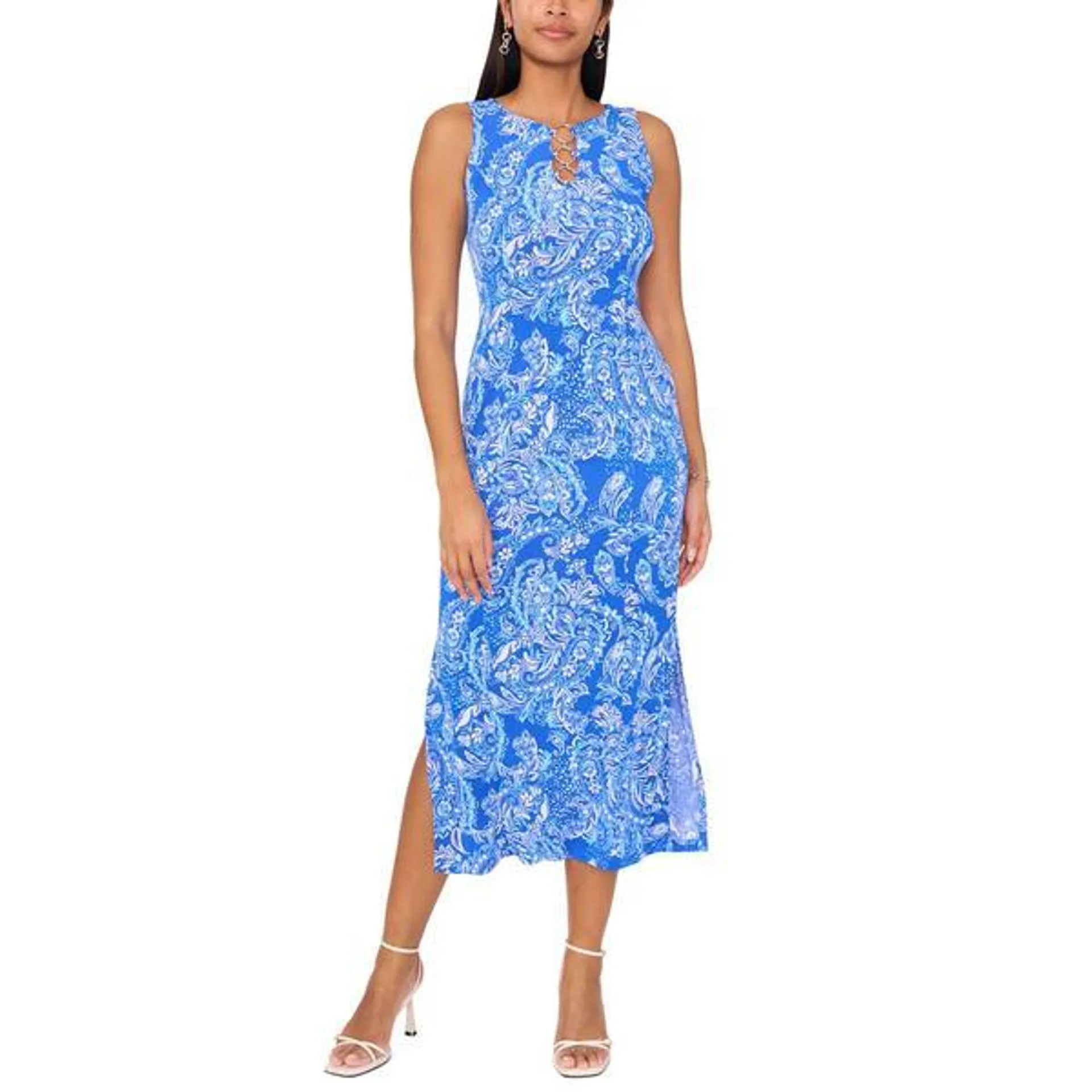 Petite MSK Sleeveless Three Ring Paisley Midi Dress