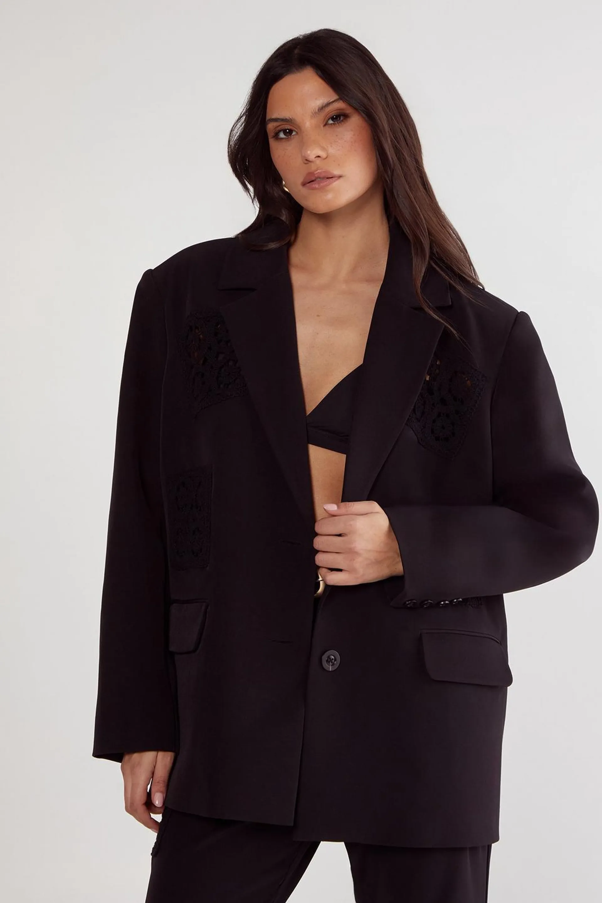 Tailored Crochet Insert Oversized Blazer