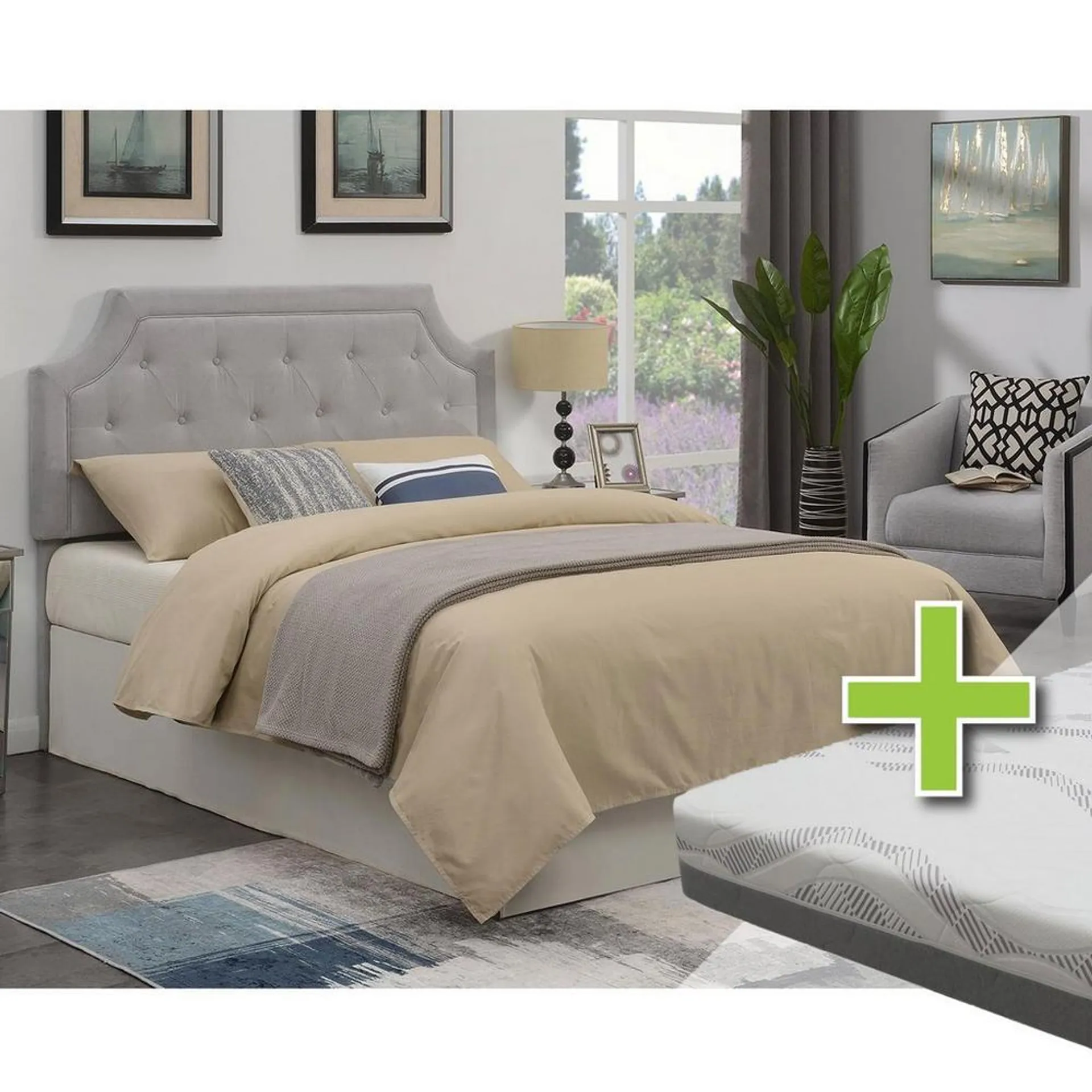 Alta Queen Headboard with 8" Tight Top Firm Mattress 9" Foundation & Protectors