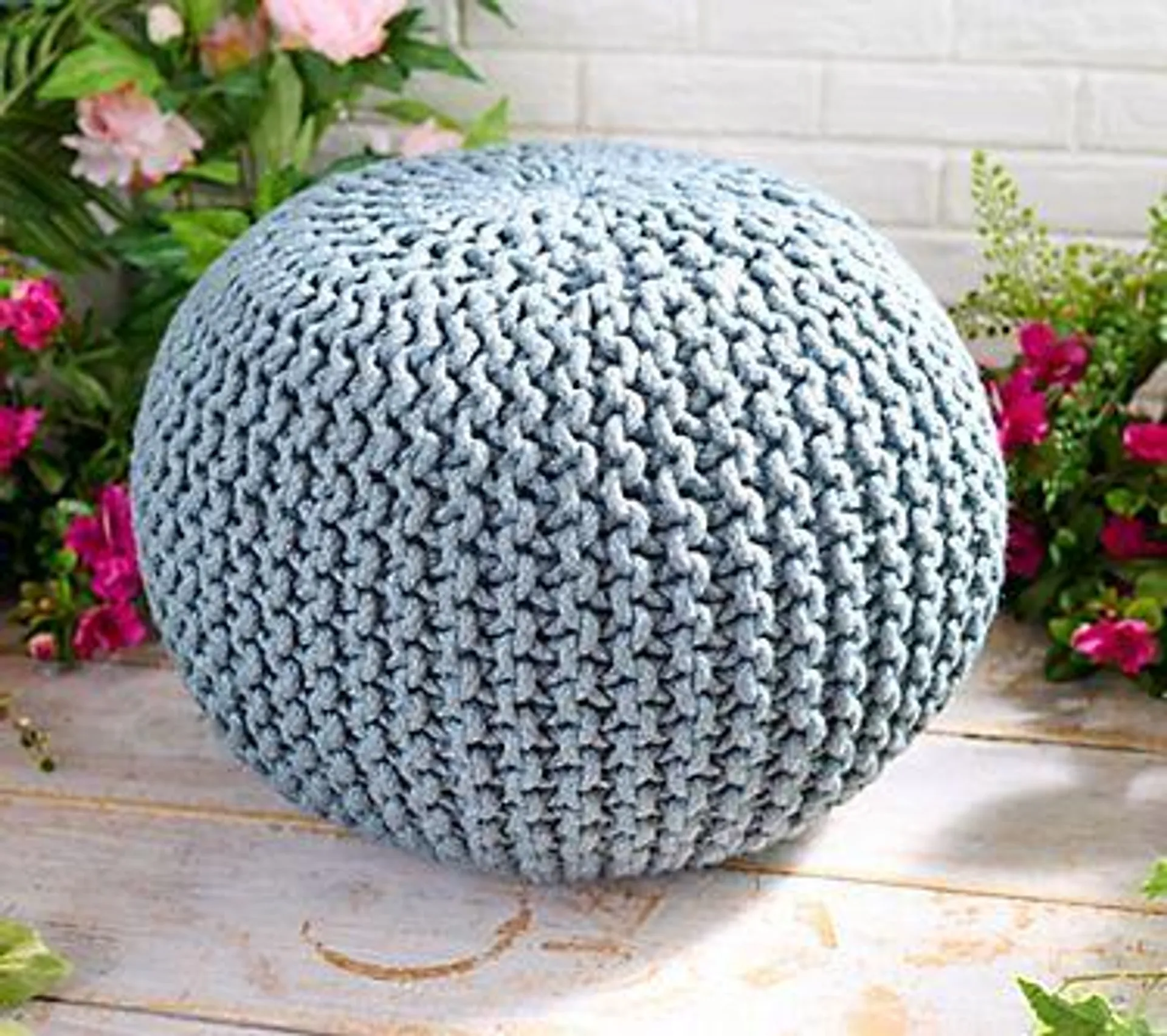 Barbara King Indoor/Outdoor Textured Woven Pouf Ottoman