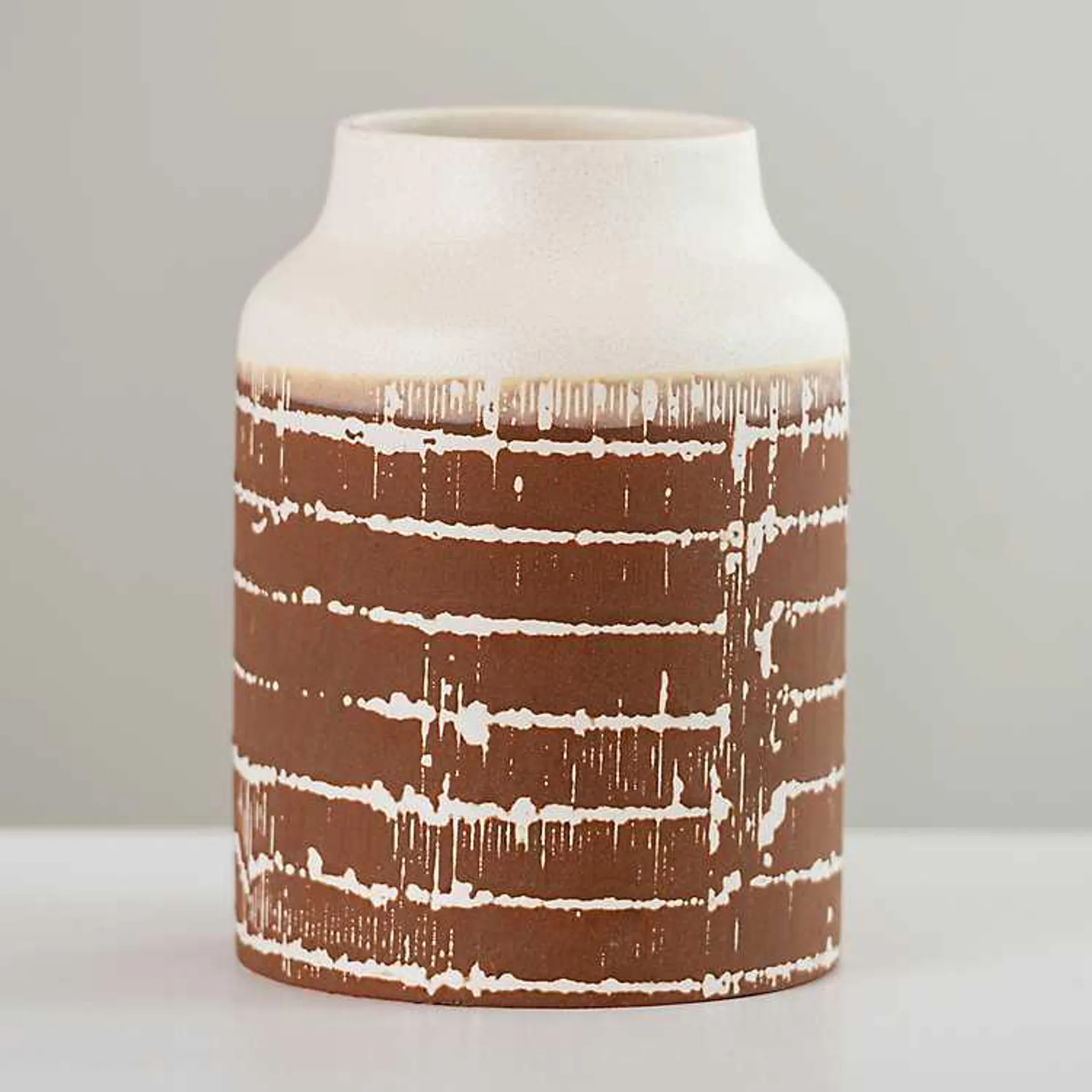Matte Two Tone Stripe Russet Earthenware Vase
