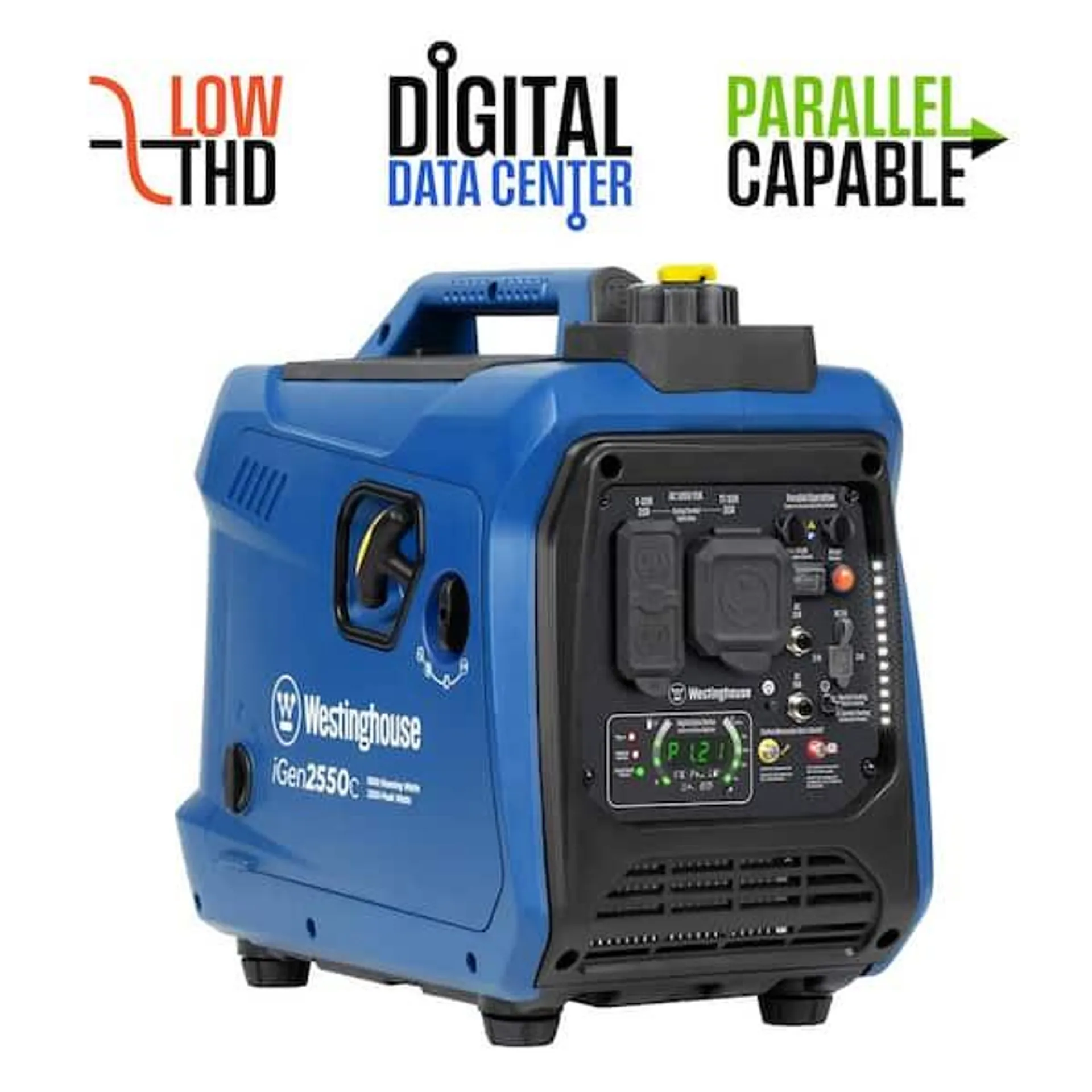 2,550-Watt Gas Powered Portable Inverter Generator with Recoil Start, Quiet Technology, LED Data Center