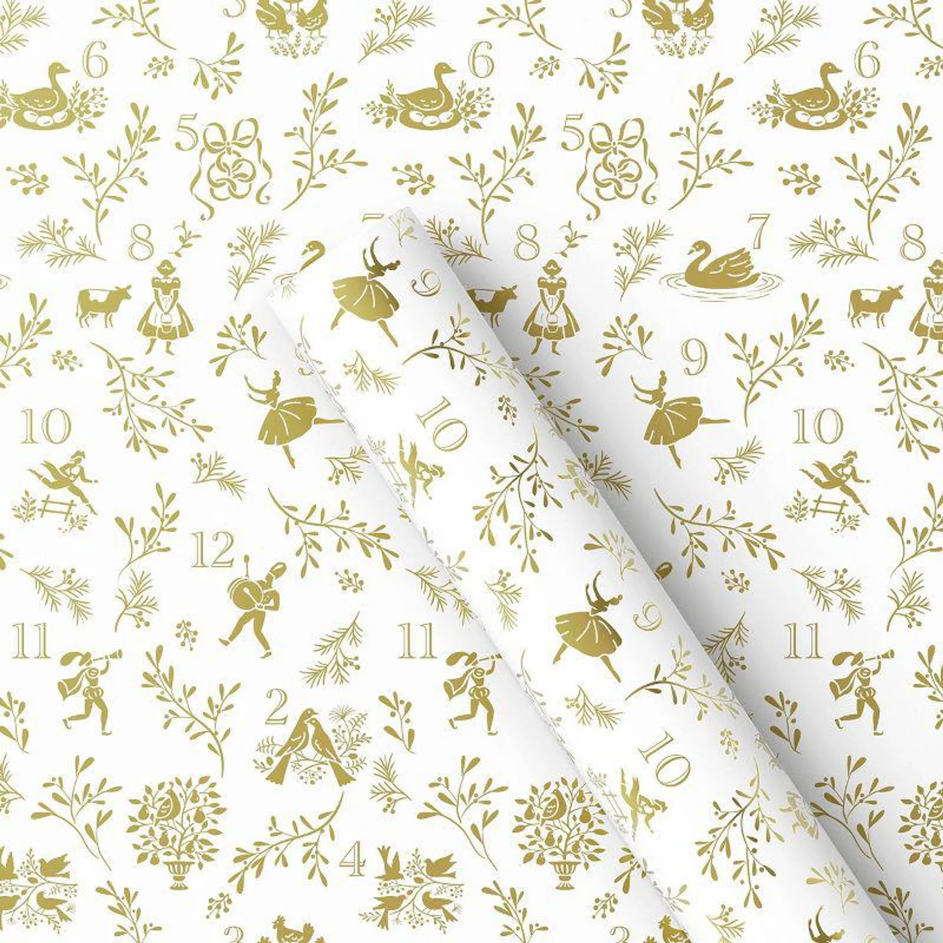 25 sq ft Metallic 12 Days of Christmas Gift Wrap White/Gold - Wondershop™