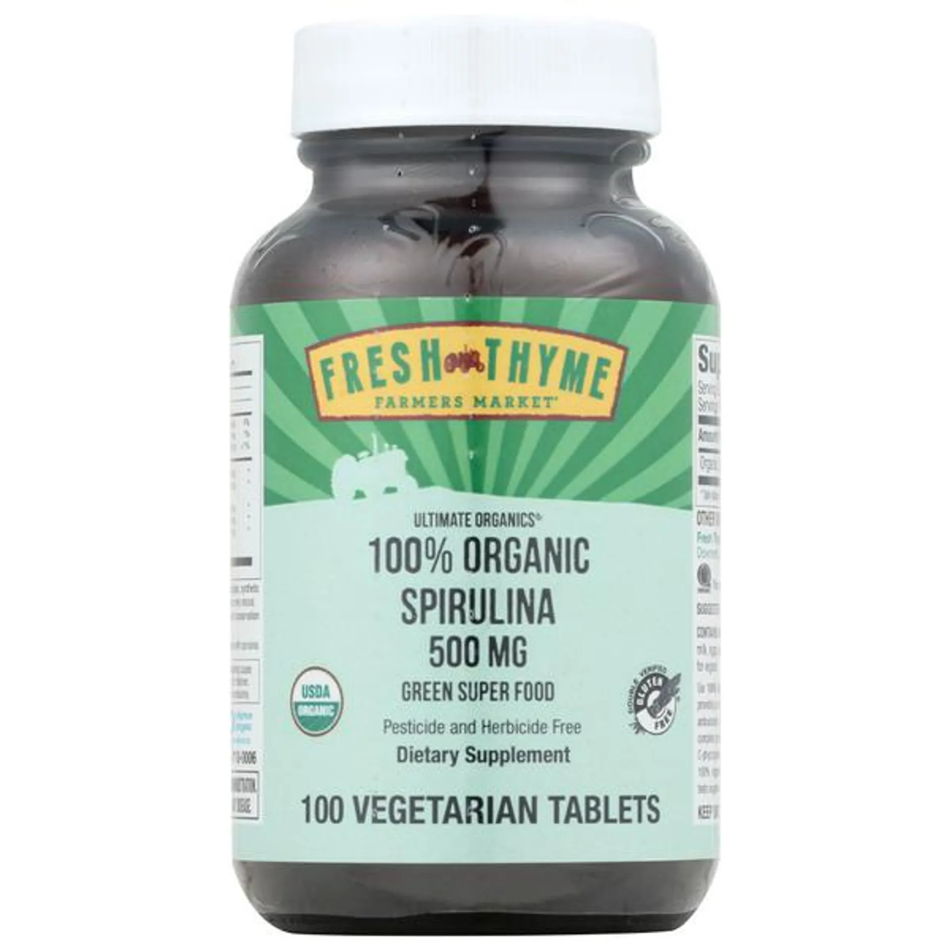 Fresh Thyme 100% Organic Spirulina 500 Mg Dietary Supplement Vegetarian Tablets - 100 Each