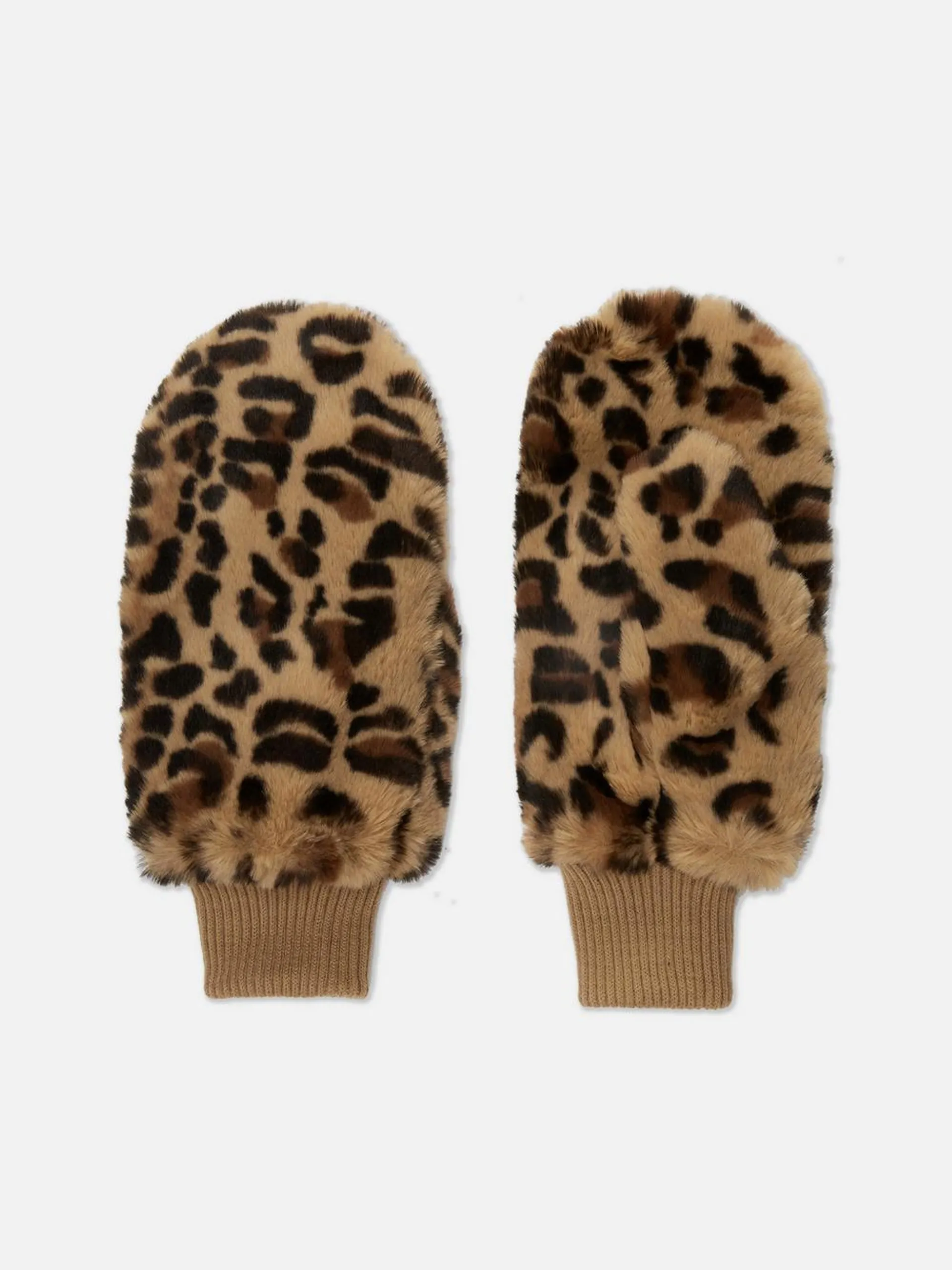 Leopard Print Faux Fur Mittens