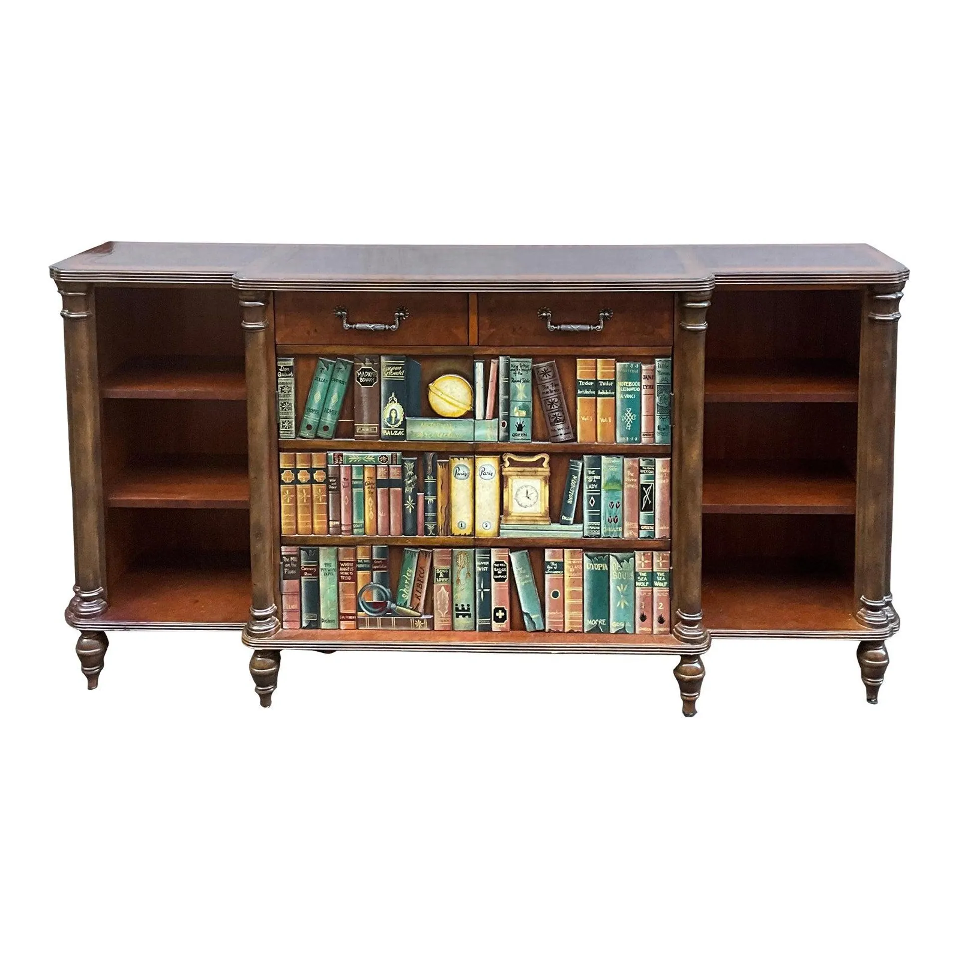 Maitland-Smith Trompe-L’oeil Book Form Leather Top Fruitwood Library Cabinet / Credenza / Console Table