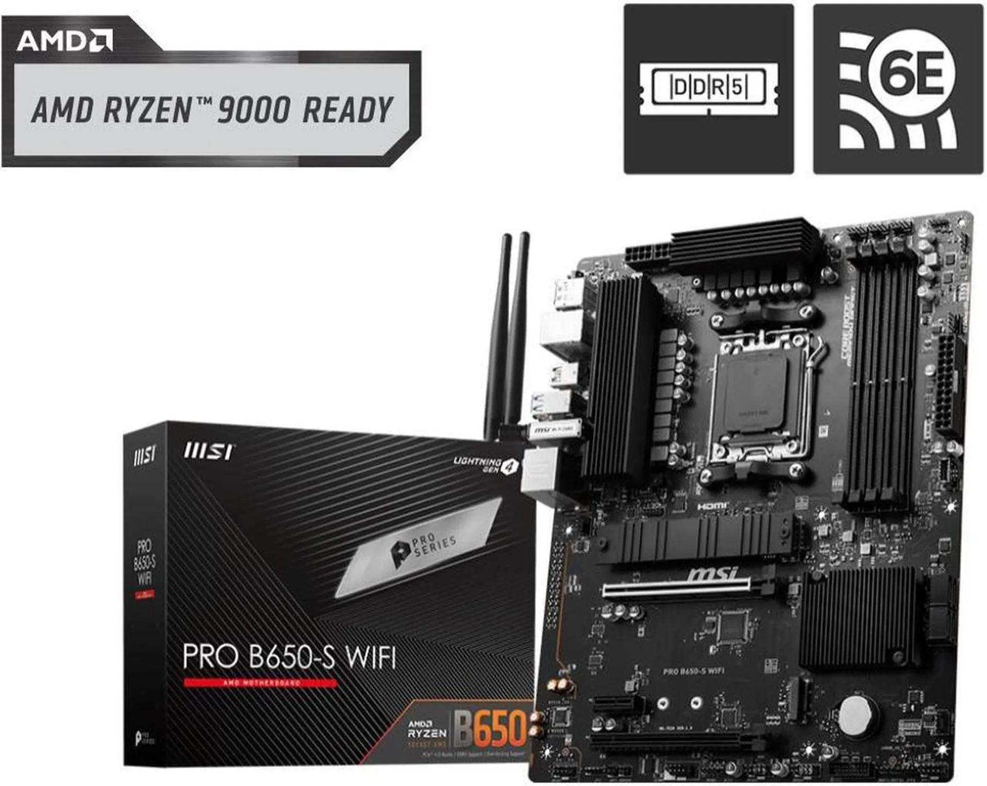 MSI PRO B650-S WIFI AM5 AMD B650 Ryzen 7000 DDR5 PCI-E x16 slot Wi-Fi 6E Bluetooth SATA 6Gb/s ATX Motherboard