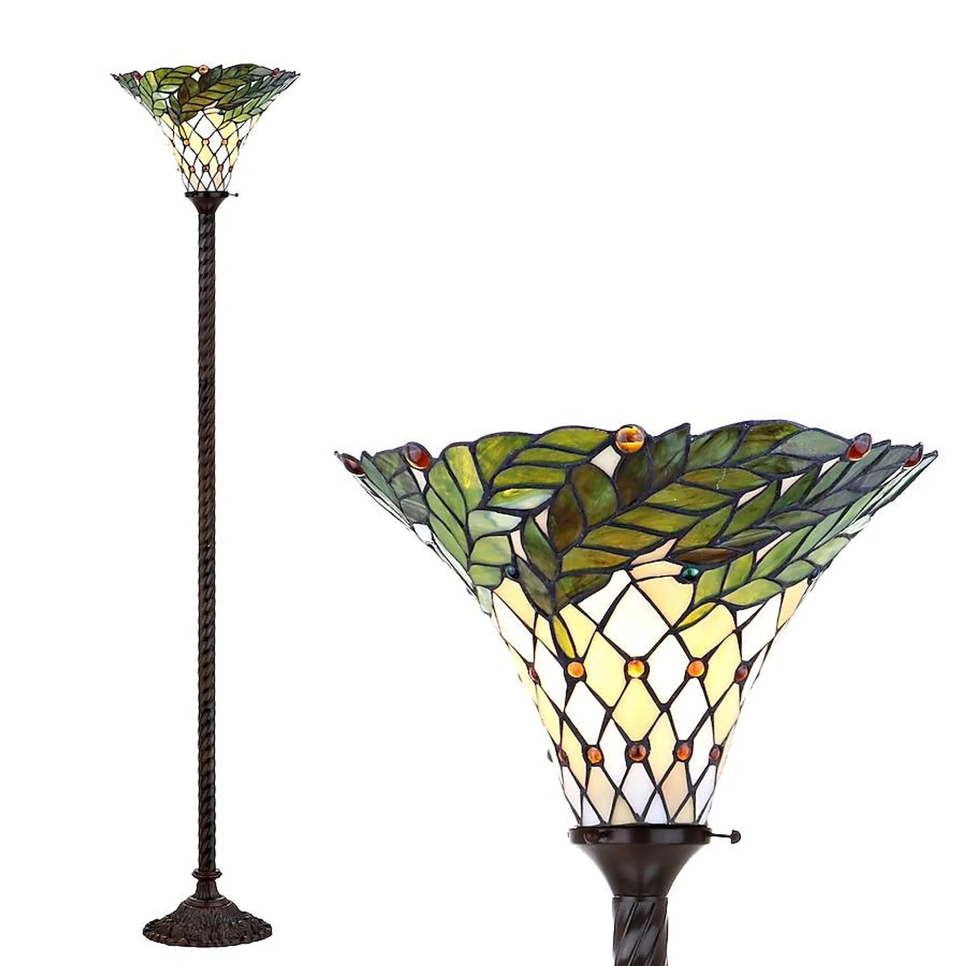 JONATHAN Y Botanical Tiffany-Style Traditional 71-in Bronze Torchiere Floor Lamp