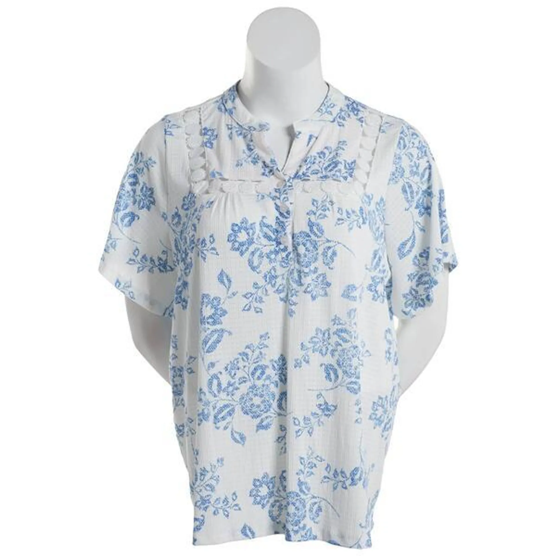 Plus Size Como Blu Ruffle Sleeve Button V-Neck Floral Blouse