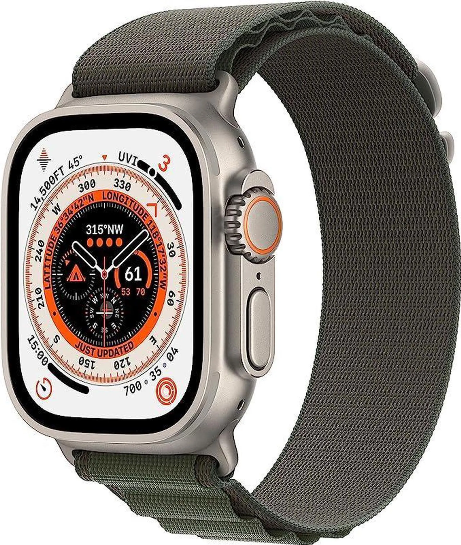 Apple Watch Ultra GPS Cellular 49mm Titanium Case with Alpine Loop Green Band (non OEM) Premium Excellent