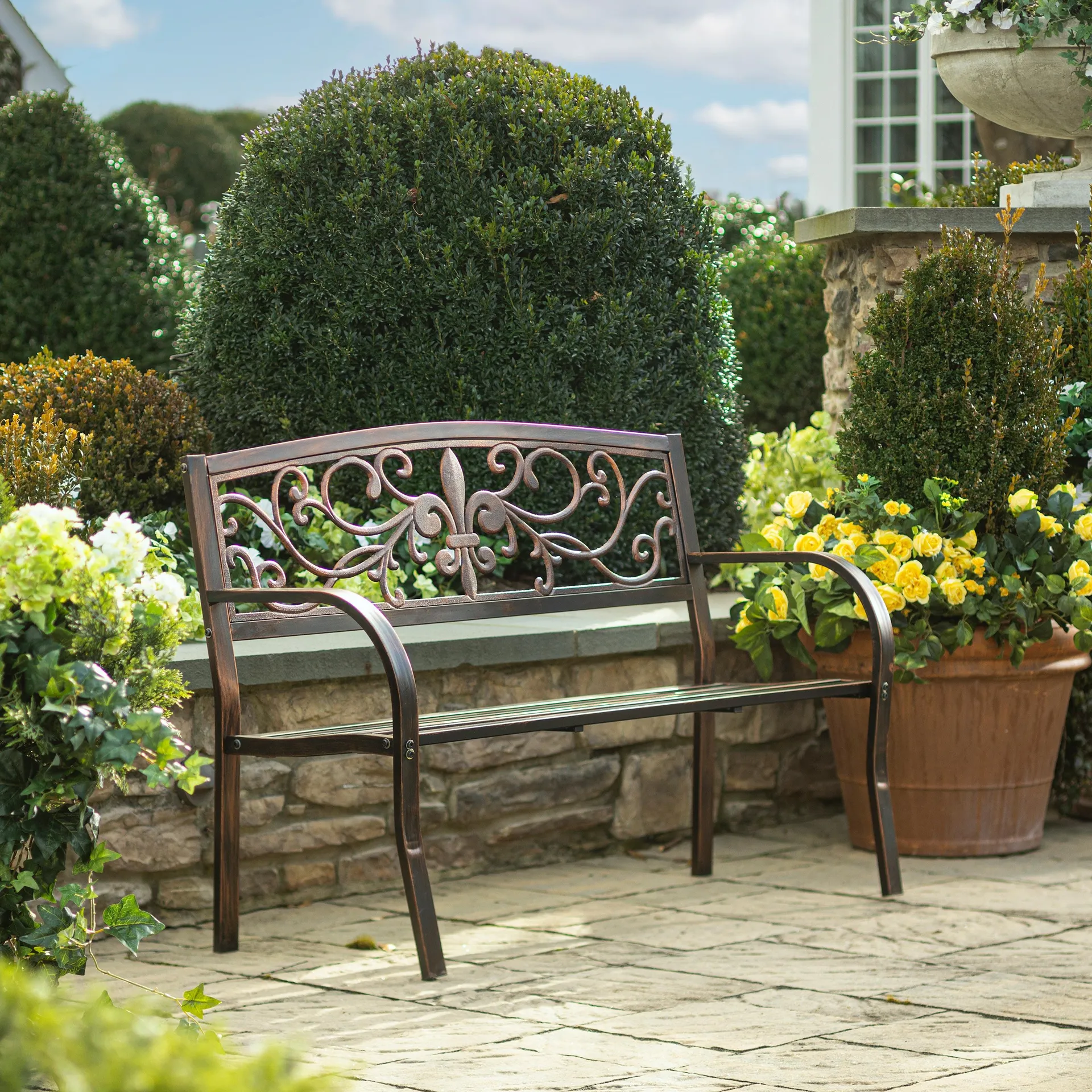 Fleur De Lis Metal Garden Bench