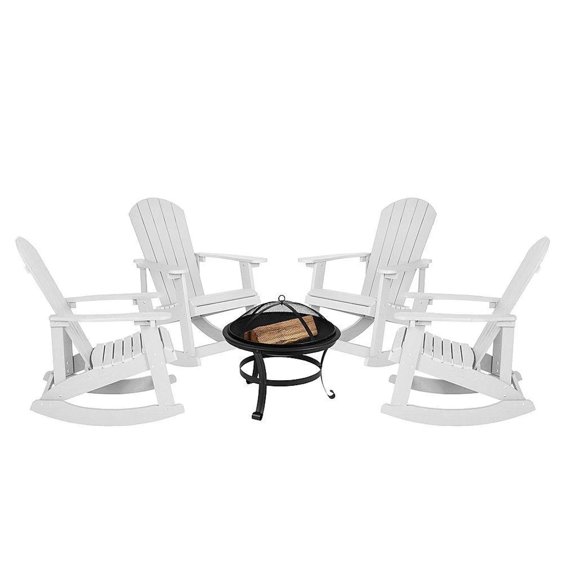 Savannah Rocking Patio Chairs and Fire Pit - White