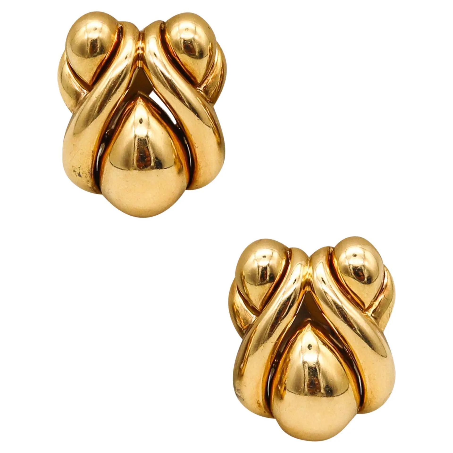 RENE BOIVIN Paris 1970 Puffed Bulbous Clips On Earrings In 18Kt Yellow Gold