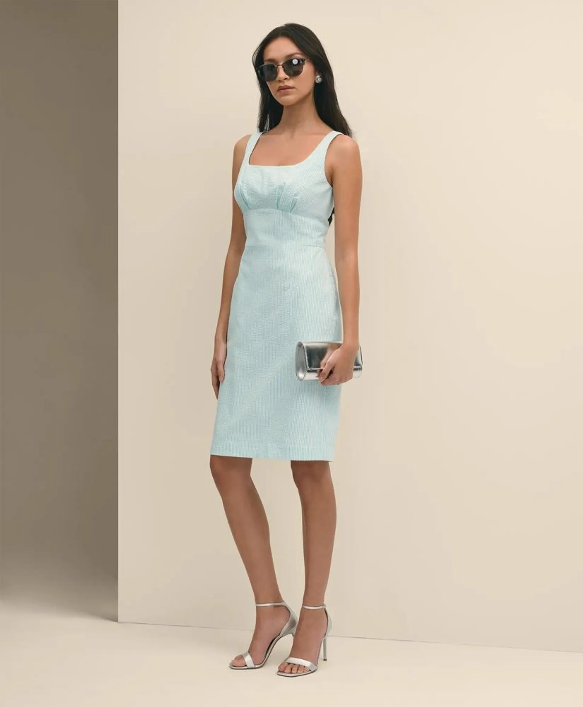 Cotton Blend Seersucker Sheath Dress