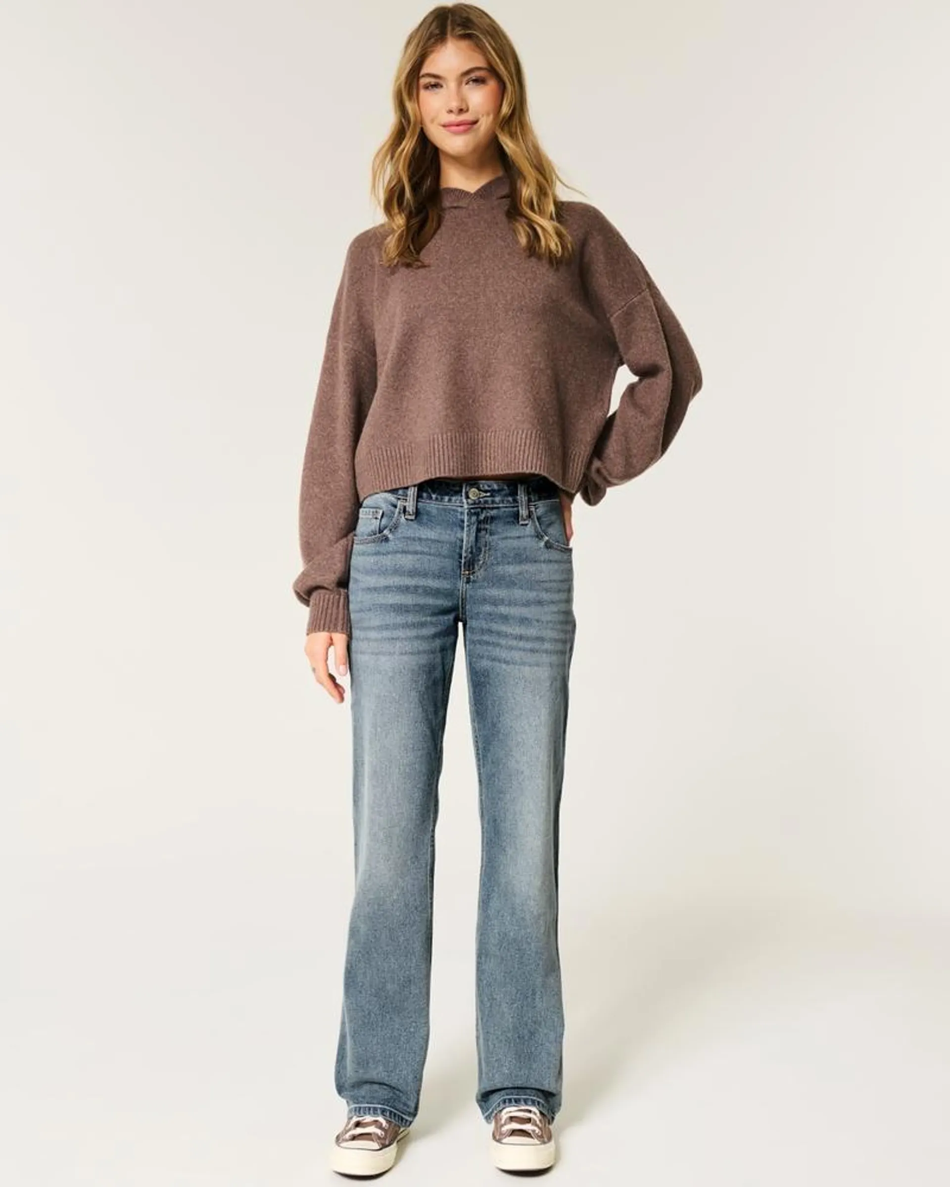 Low-Rise Medium Wash Relaxed Straight Jeans