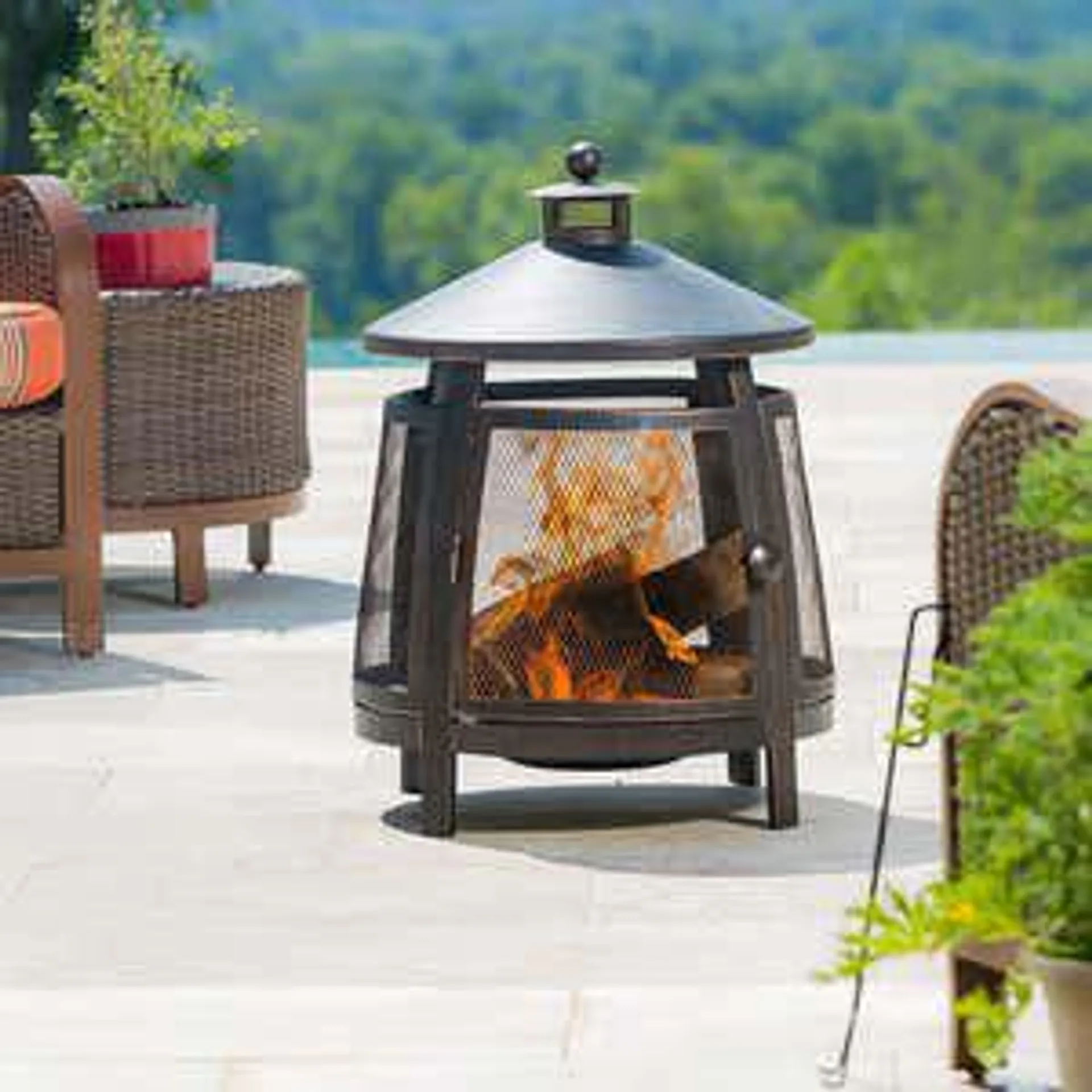 Tall Bronze Firepit with Chimney