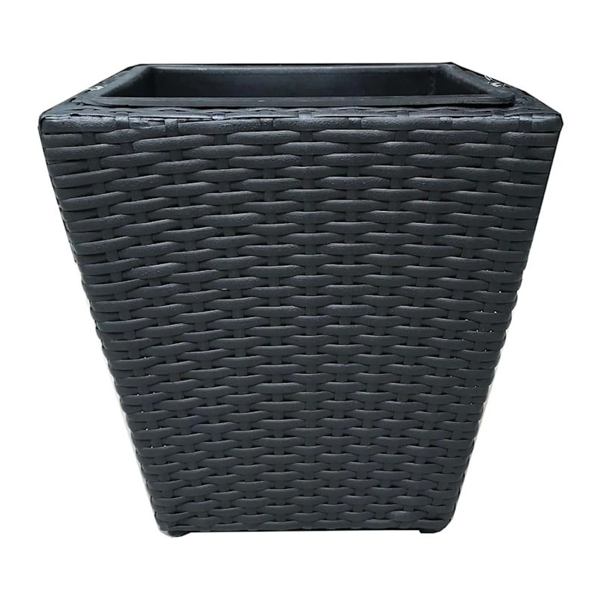 Black Woven Wicker Outdoor Planter with Plastic Insert, Medium