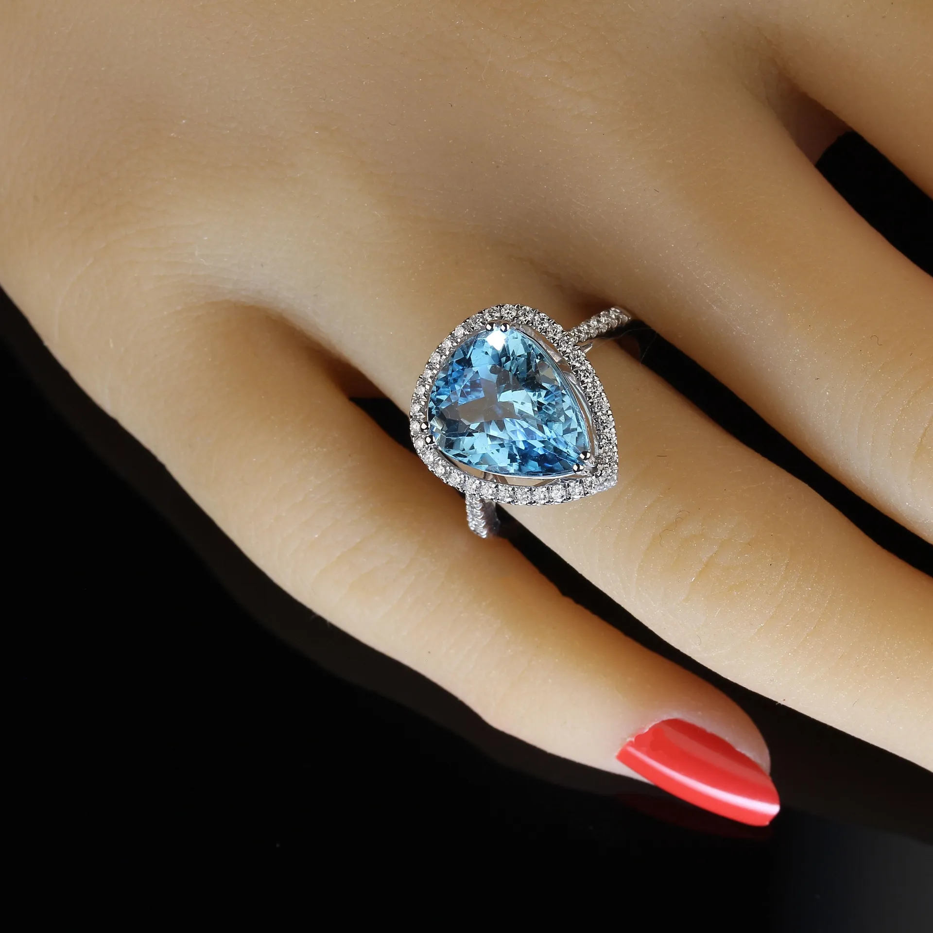 AJD Pear Shape Brasilian Aquamarine and Diamond Ring March Birthstone