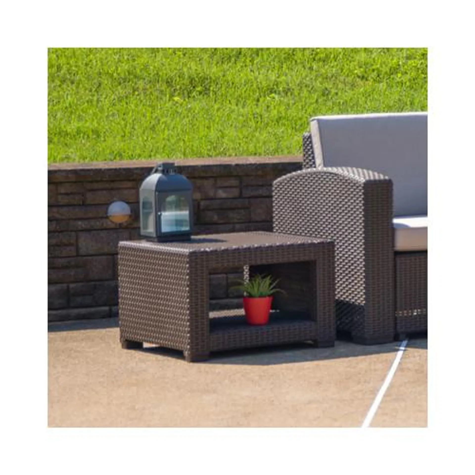 Chocolate Brown Faux Rattan End Table