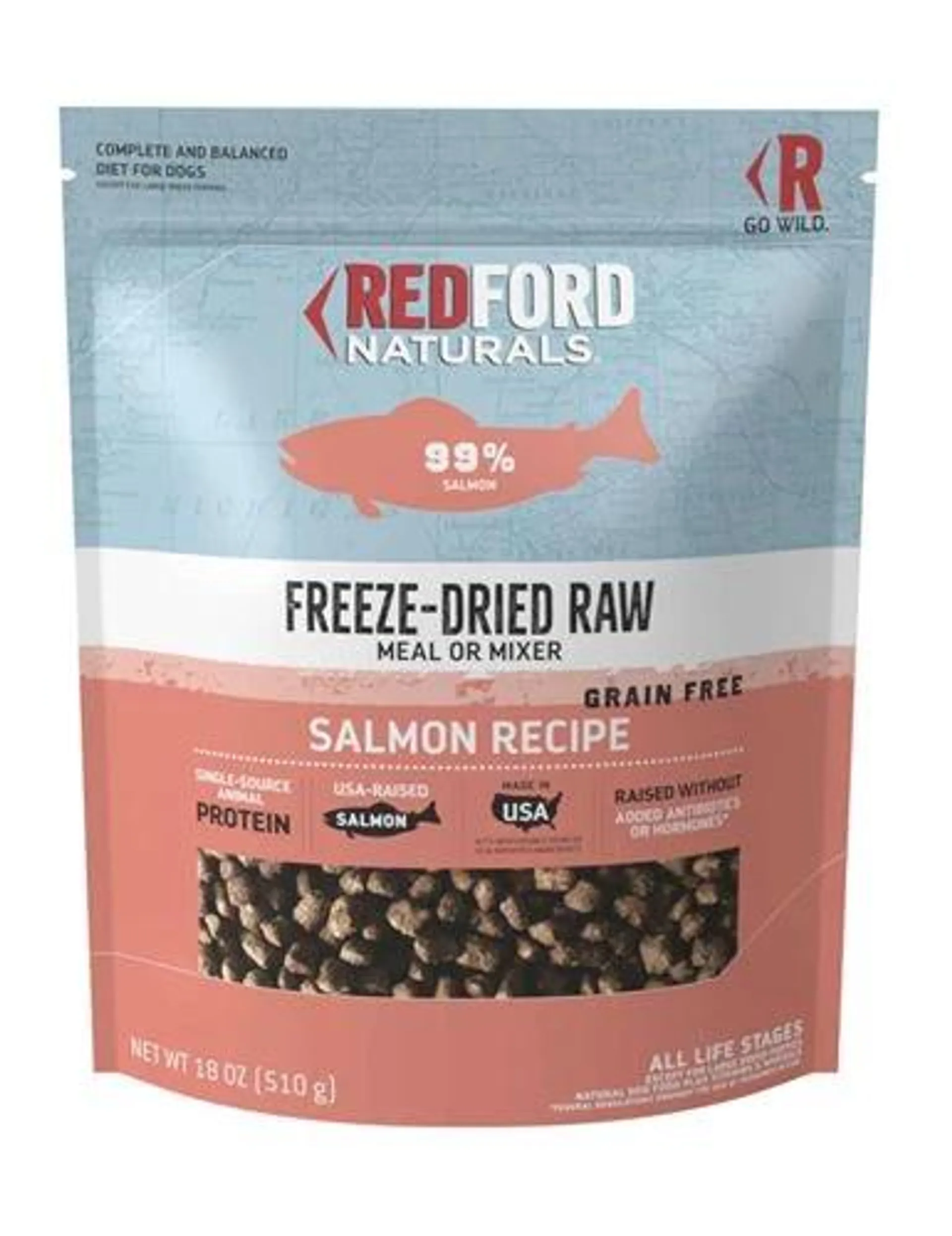 Redford Naturals Freeze-Dried Raw Grain Free Salmon Recipe Dog Food, 18 Ounces