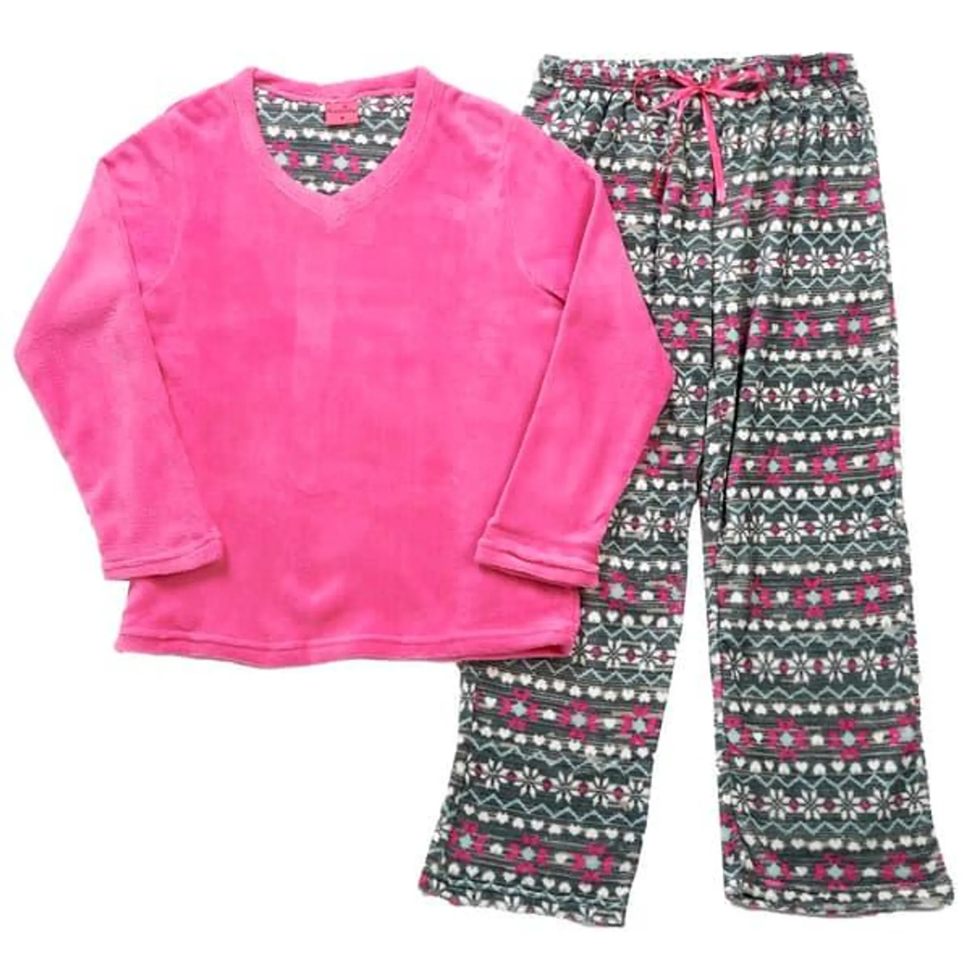 Womens Pink Laundry Folded Snowflake Fairisle Plush Pajama Set