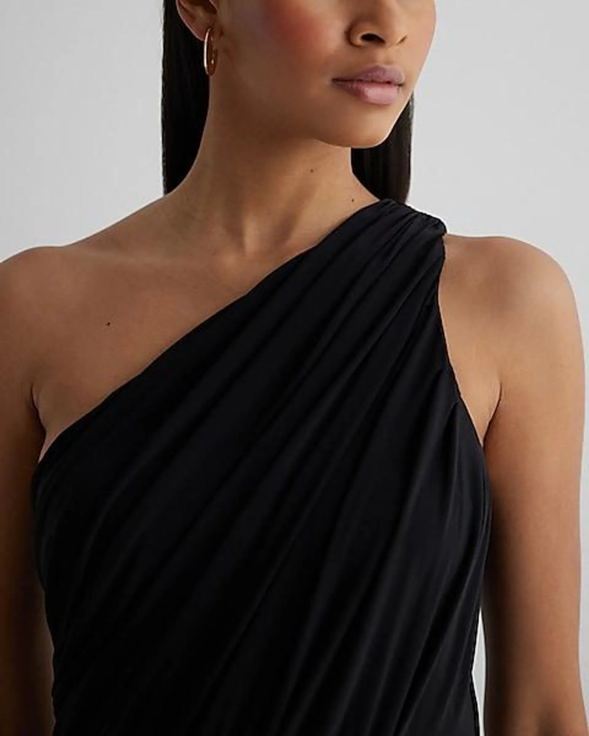 One Shoulder Ruched Wide Leg Jumpsuit