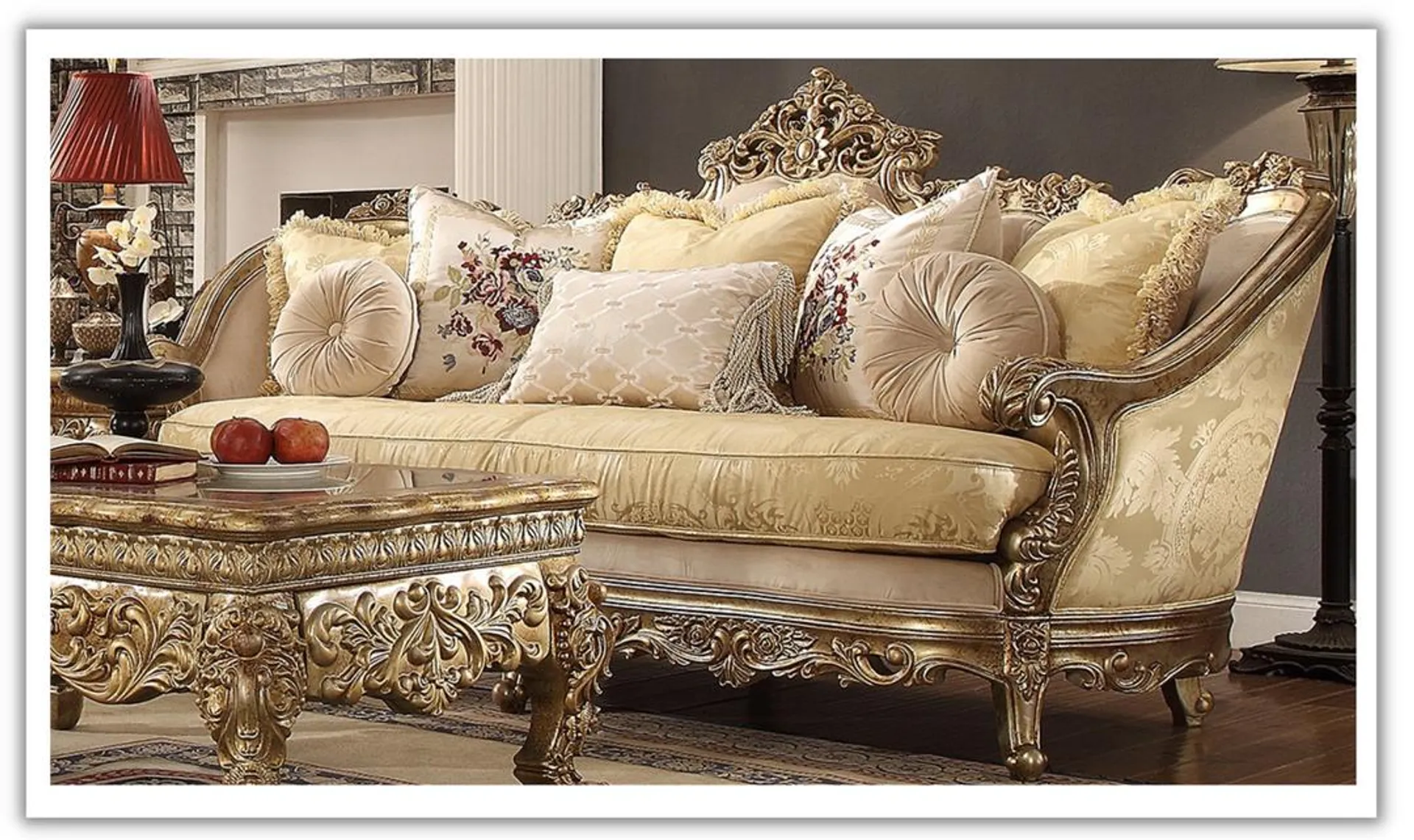 Homeydesign Kahler 3-Seater Fabric Sofa in Metallic Bright Gold Finish