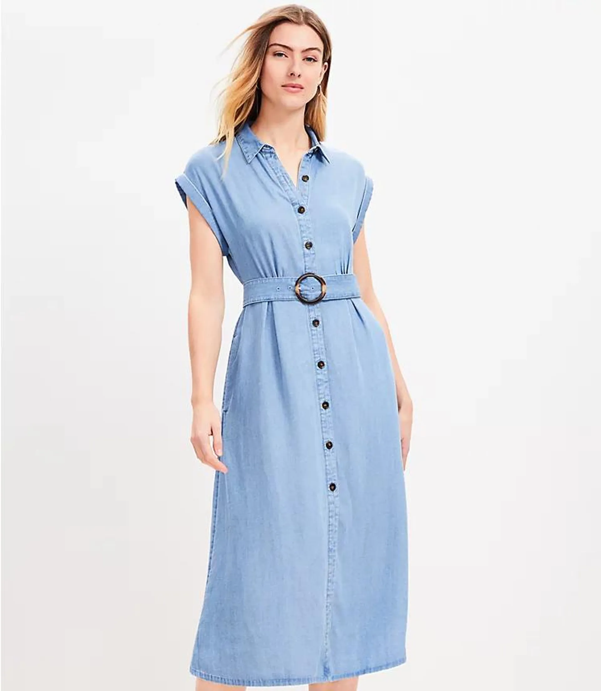 Chambray Midi Pocket Shirtdress